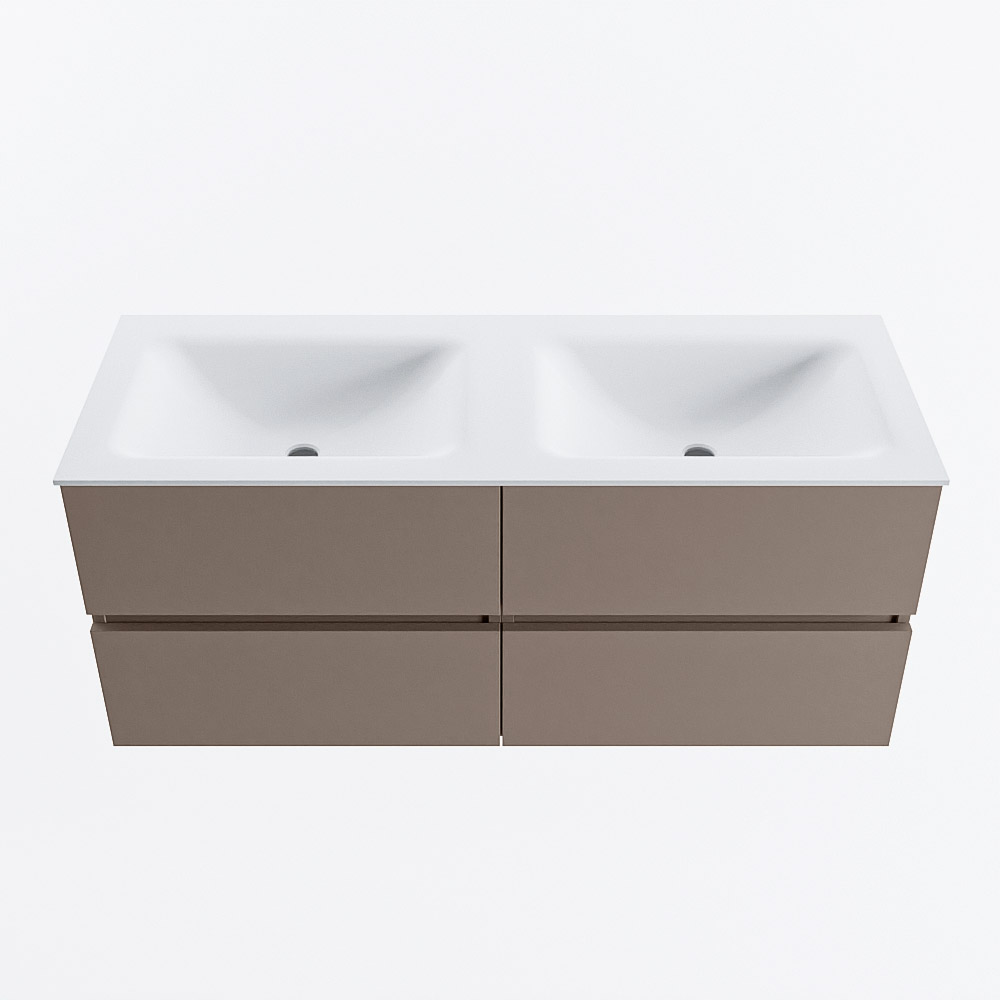 Mondiaz VICA 120cm badmeubel onderkast Smoke 4 lades. Wastafel CLOUD dubbel 2 kraangaten, kleur Talc.