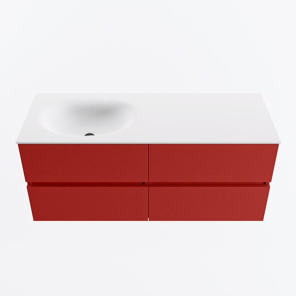 Mondiaz VICA 120cm badmeubel onderkast Fire 4 lades. Wastafel MOON links 1 kraangat, kleur Talc.