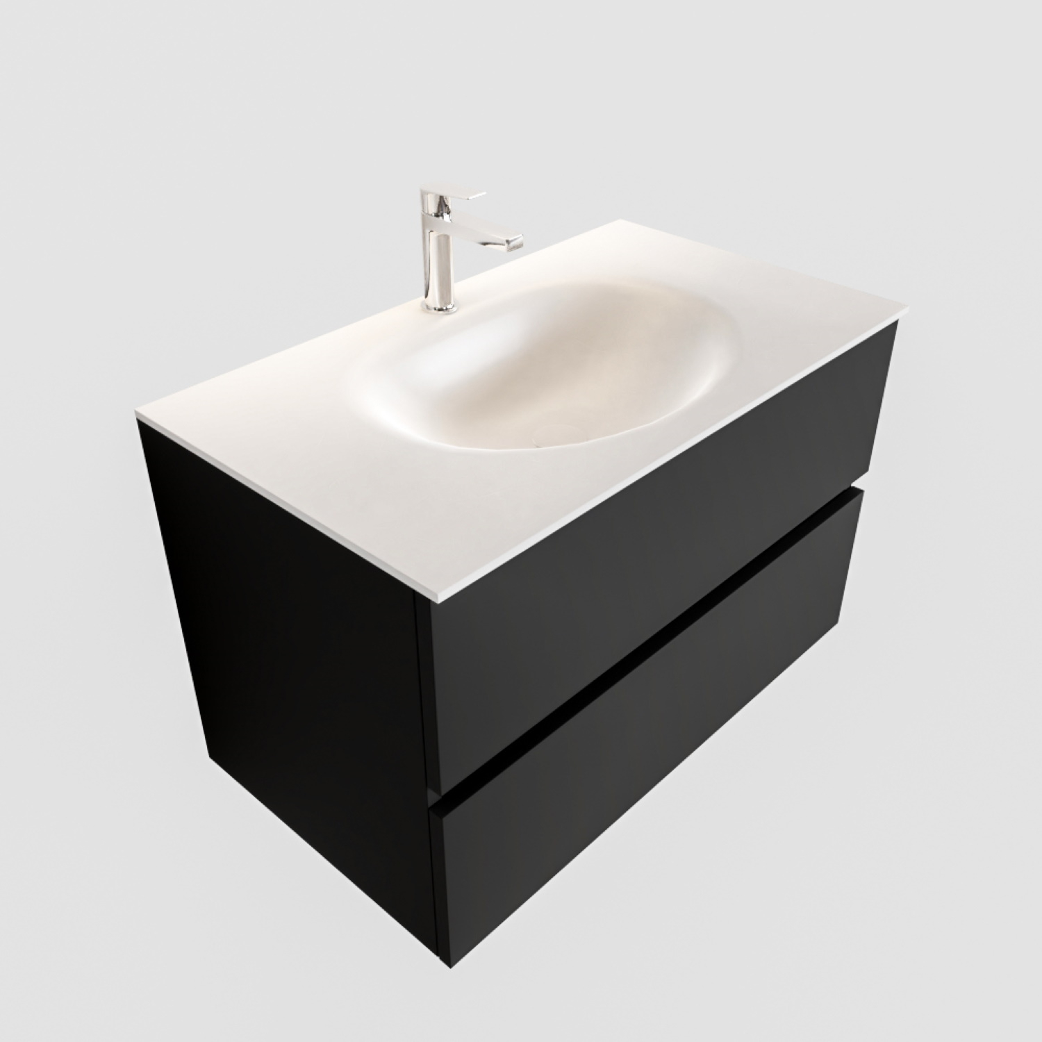 Boss & Wessing Badkamermeubel Solid Surface BWS Stockholm 80x45 cm Mat Zwart Urban (1 kraangat)