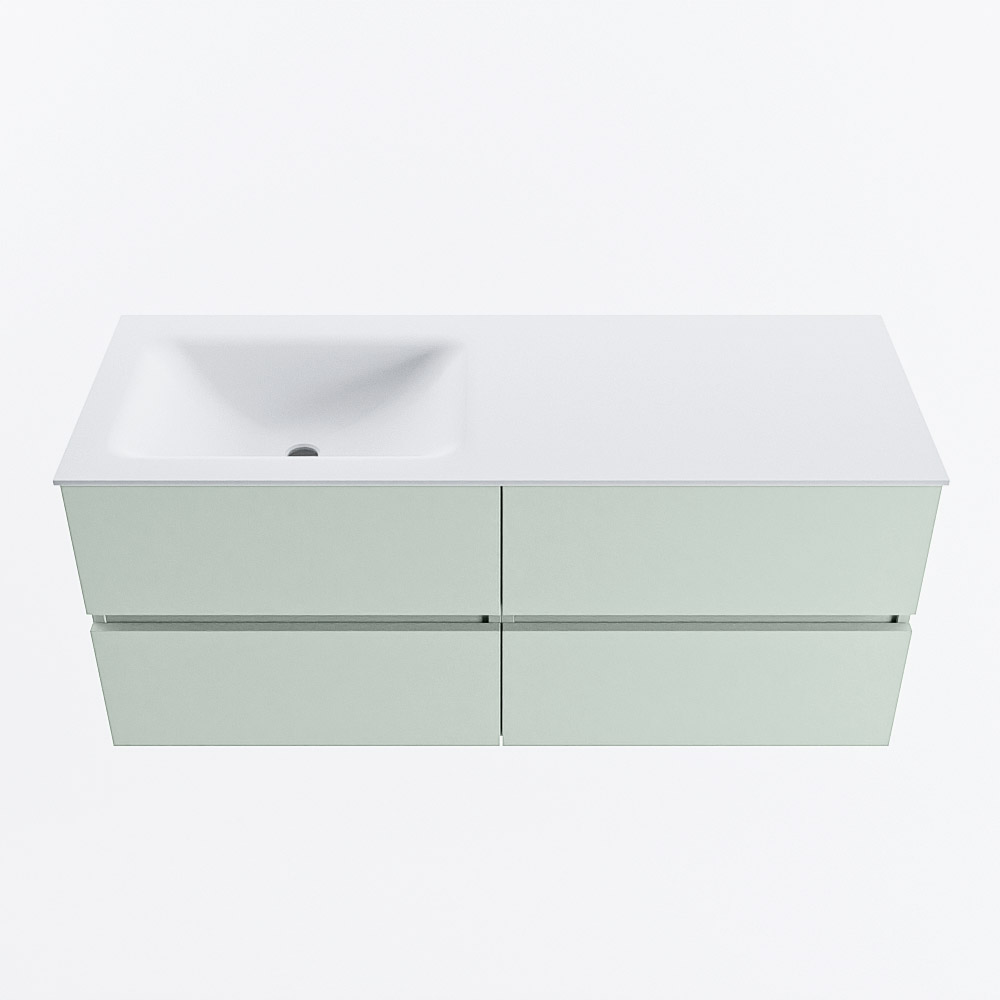 Mondiaz VICA 120cm badmeubel onderkast Greey 4 lades. Wastafel CLOUD links zonder kraangat, kleur Talc.