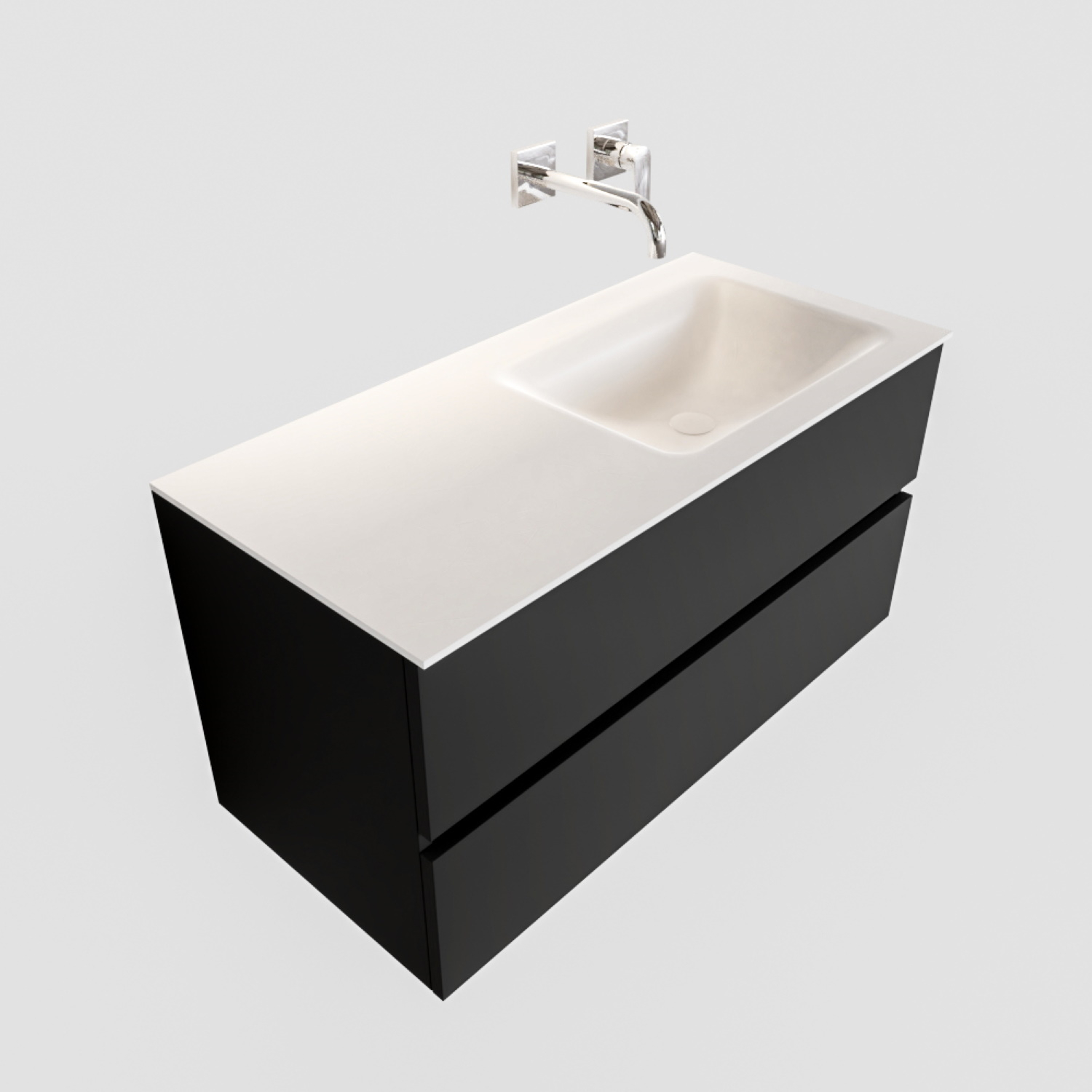 Boss & Wessing Badkamermeubel Solid Surface BWS Oslo 100x45 cm Mat Zwart Urban Rechts (0 kraangaten)