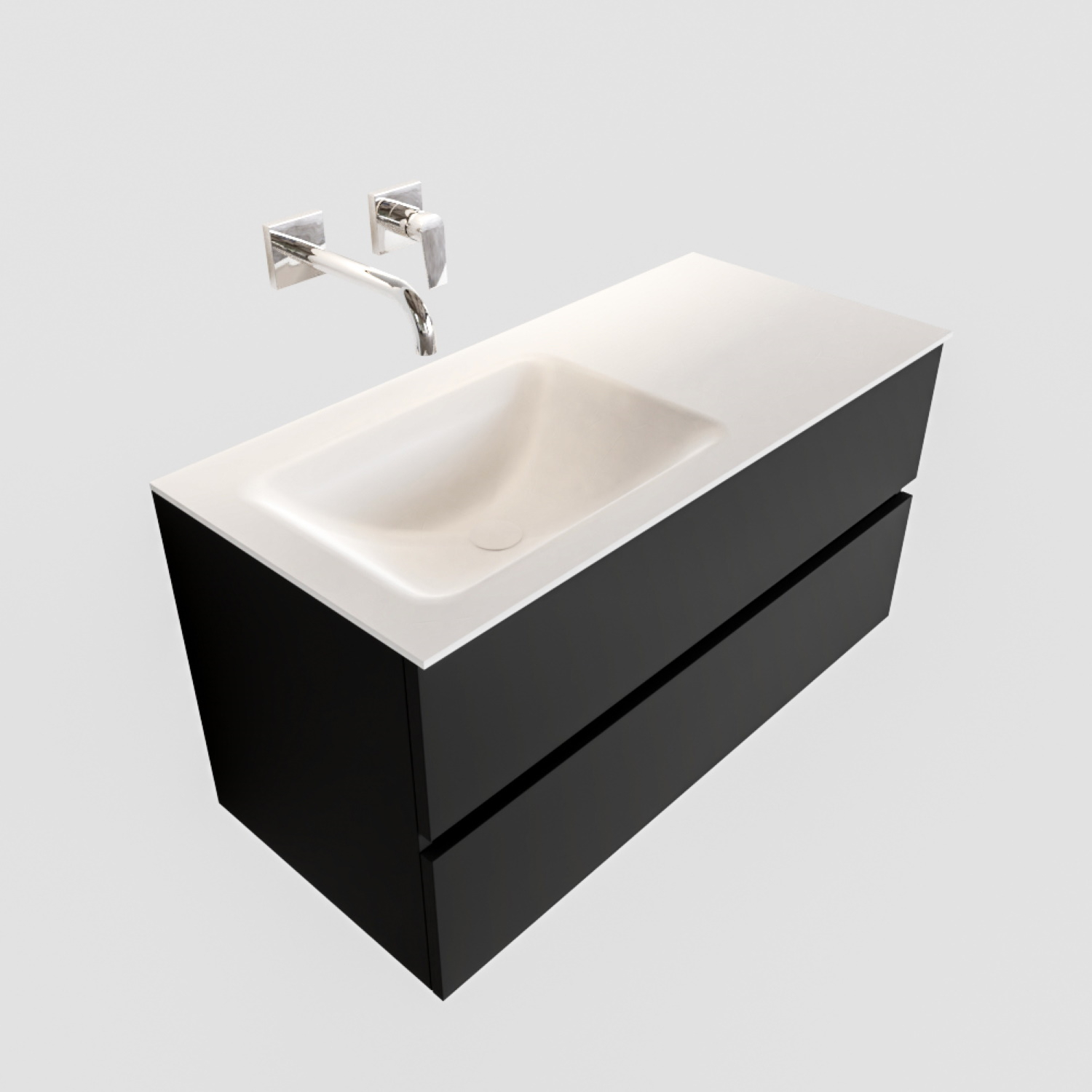 Boss & Wessing Badkamermeubel Solid Surface BWS Oslo 100x45 cm Mat Zwart Urban Links (0 kraangaten)