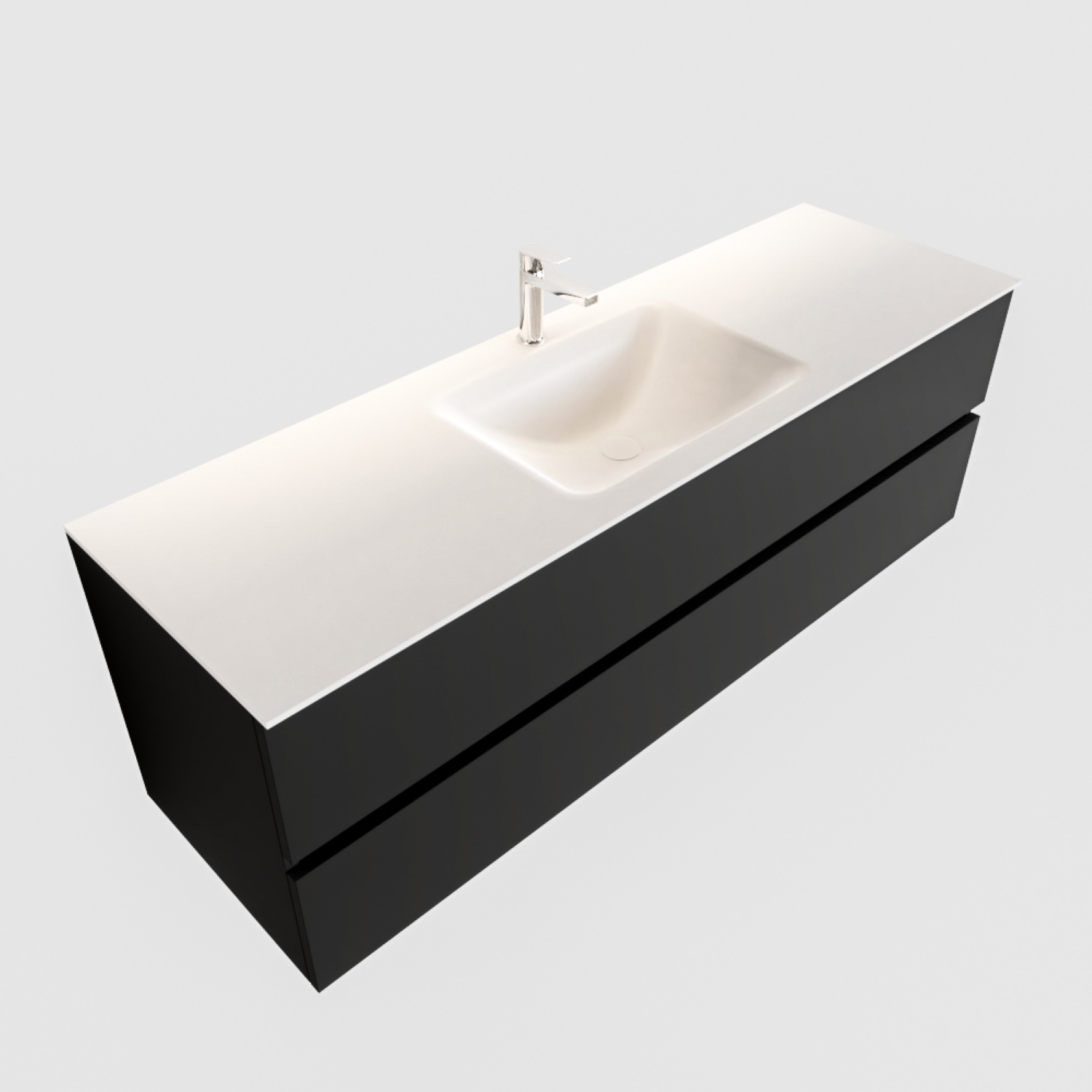 Boss & Wessing Badkamermeubel Solid Surface BWS Oslo 150x45 cm Mat Zwart Urban Midden (1 kraangat)