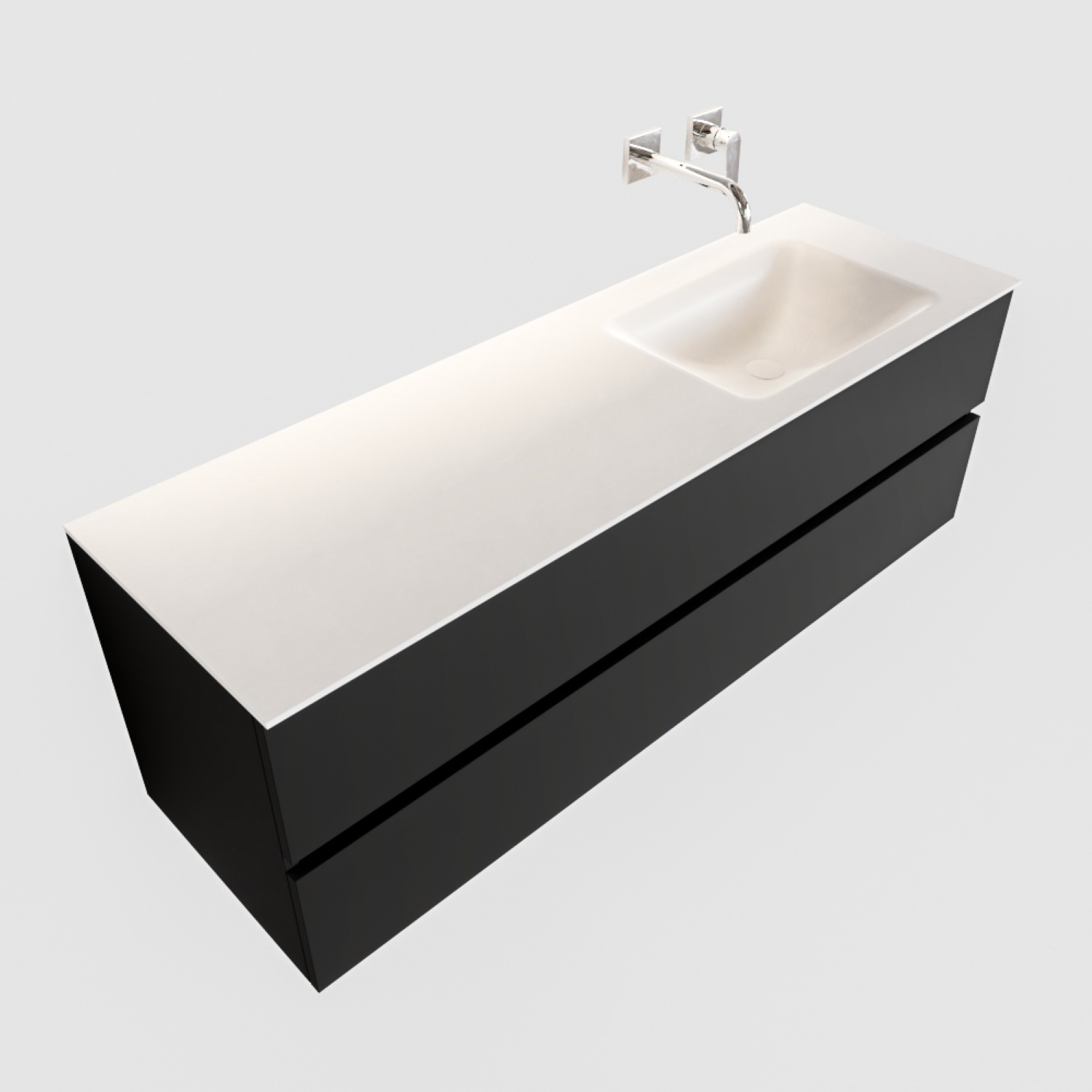 Boss & Wessing Badkamermeubel Solid Surface BWS Oslo 150x45 cm Mat Zwart Urban Rechts (0 kraangaten)