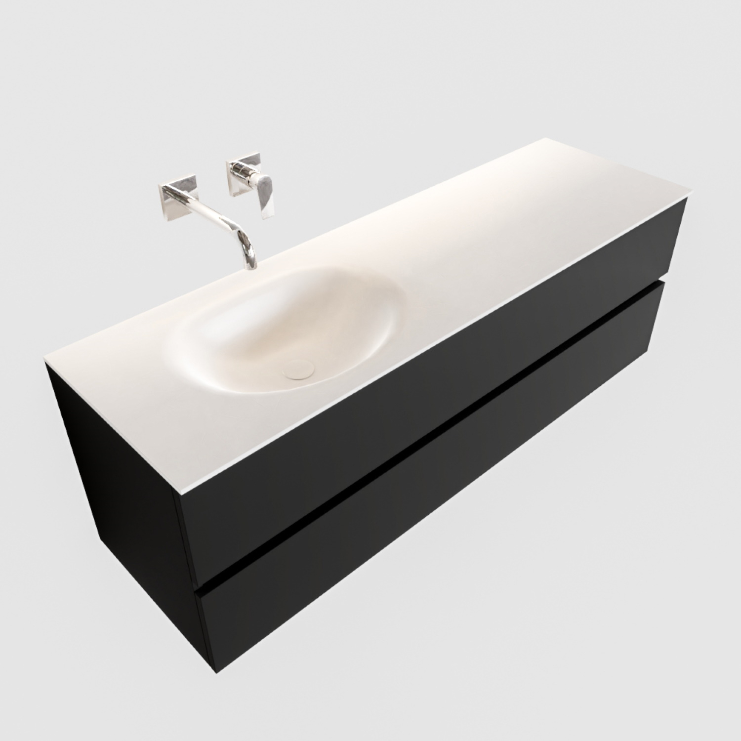 Boss & Wessing Badkamermeubel Solid Surface BWS Stockholm 150x45 cm Mat Zwart Urban Links (0 kraangaten)