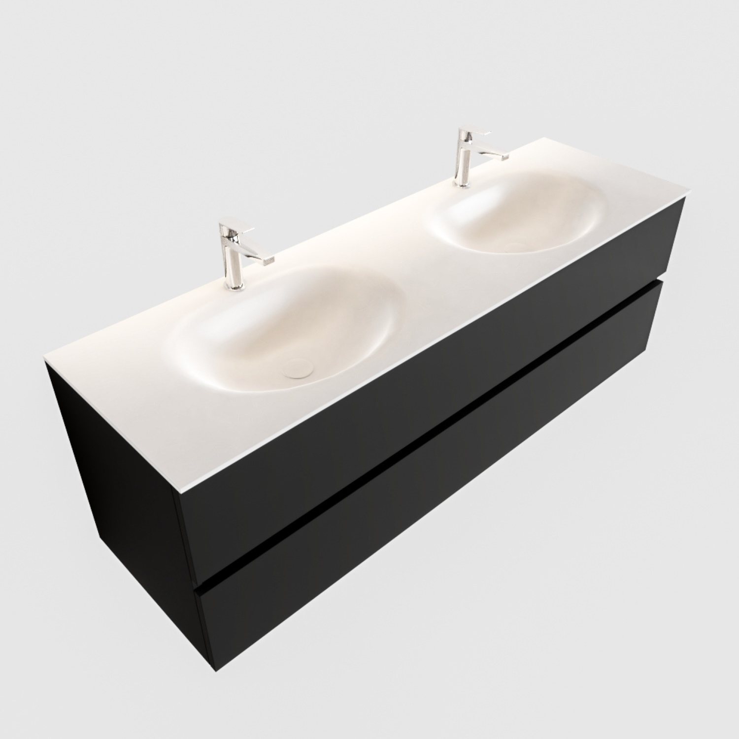 Boss & Wessing Badkamermeubel Solid Surface BWS Stockholm 150x45 cm Mat Zwart Urban Dubbel (2 kraangaten)