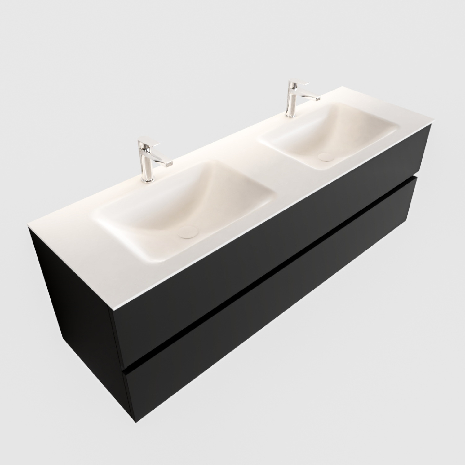 Boss & Wessing Badkamermeubel Solid Surface BWS Oslo 150x45 cm Mat Zwart Urban Dubbel (2 kraangaten)