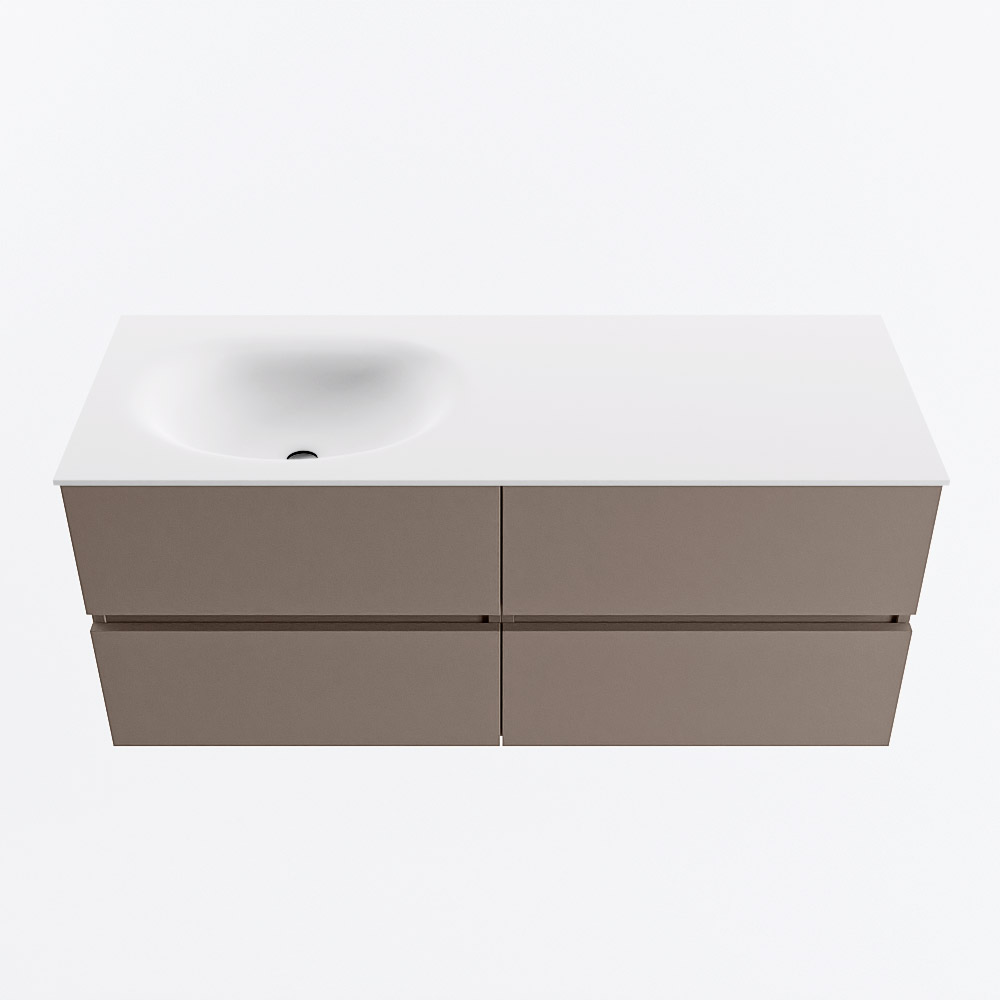 Mondiaz VICA 120cm badmeubel onderkast Smoke 4 lades. Wastafel MOON links zonder kraangat, kleur Talc.
