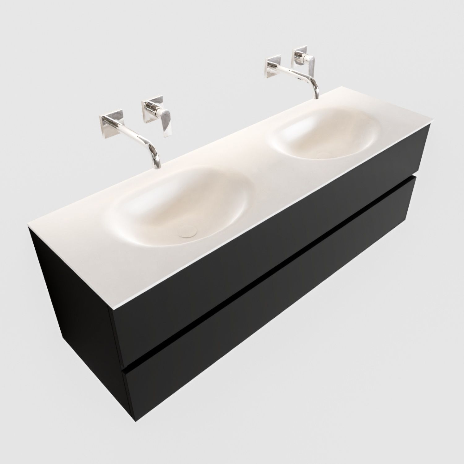 Boss & Wessing Badkamermeubel Solid Surface BWS Stockholm 150x45 cm Mat Zwart Urban Dubbel (0 kraangaten)