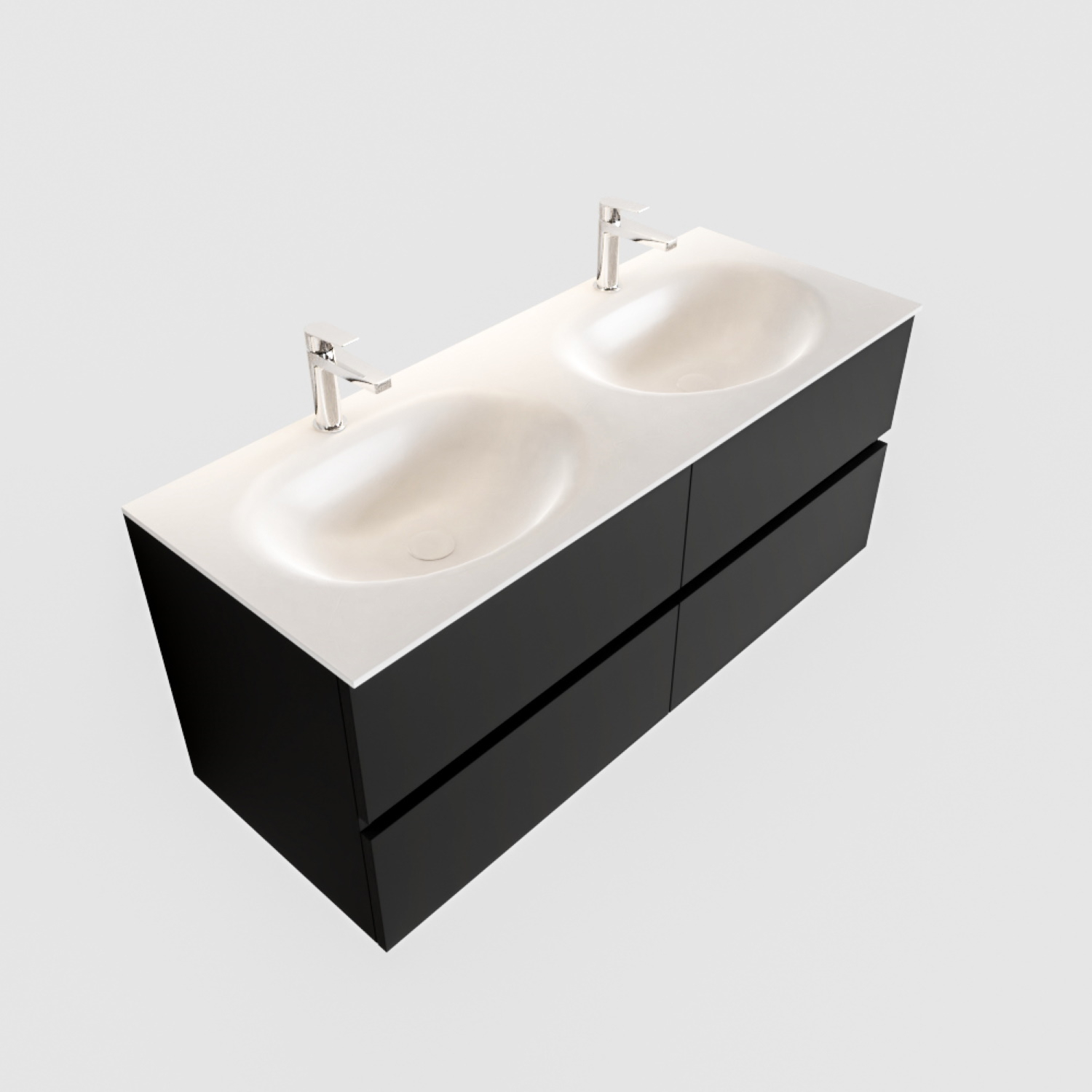 Boss & Wessing Badkamermeubel Solid Surface BWS Stockholm 120x45 cm Mat Zwart Urban Dubbel (2 kraangaten, 4 lades)