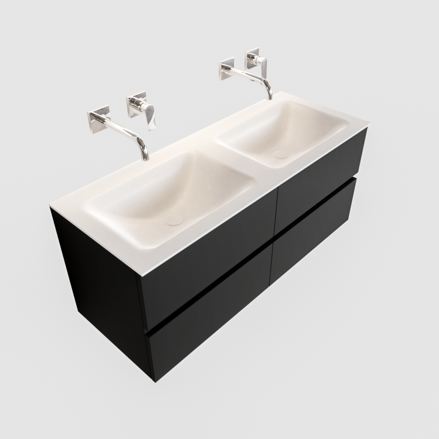 Boss & Wessing Badkamermeubel Solid Surface BWS Oslo 120x45 cm Mat Zwart Urban Dubbel (0 kraangaten, 4 lades)