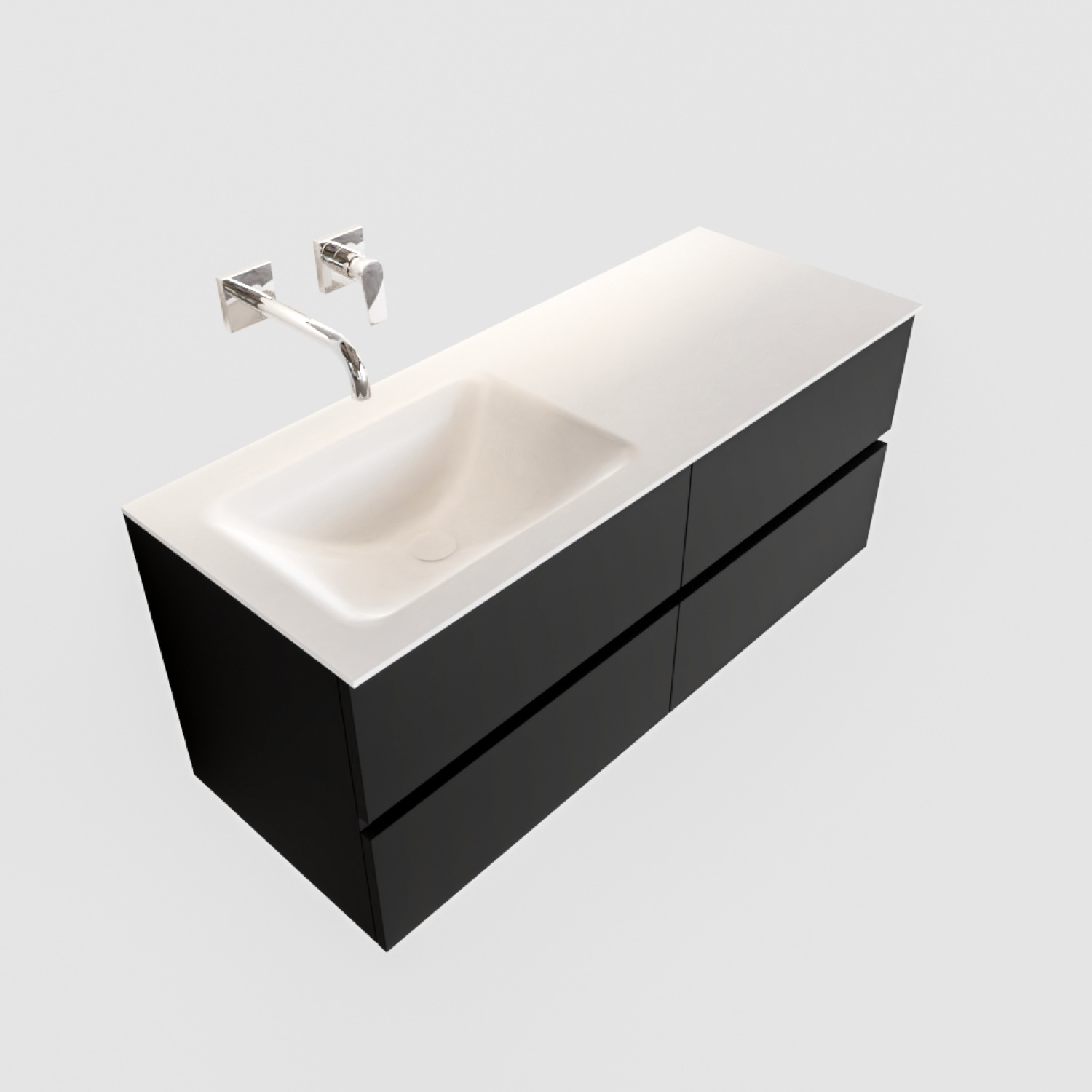 Boss & Wessing Badkamermeubel Solid Surface BWS Oslo 120x45 cm Mat Zwart Urban Links (0 kraangaten, 4 lades)