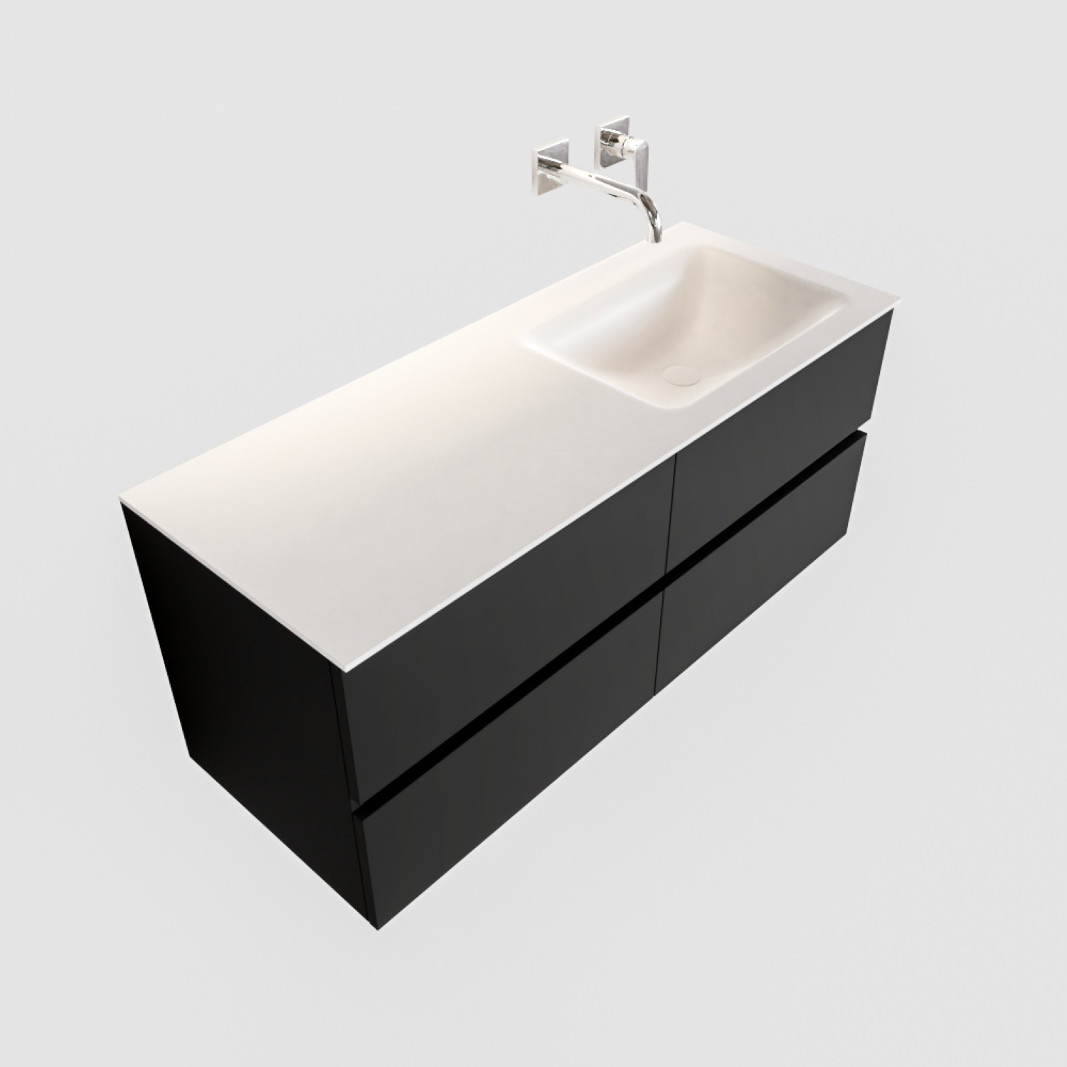Boss & Wessing Badkamermeubel Solid Surface BWS Oslo 120x45 cm Mat Zwart Urban Rechts (0 kraangaten, 4 lades)