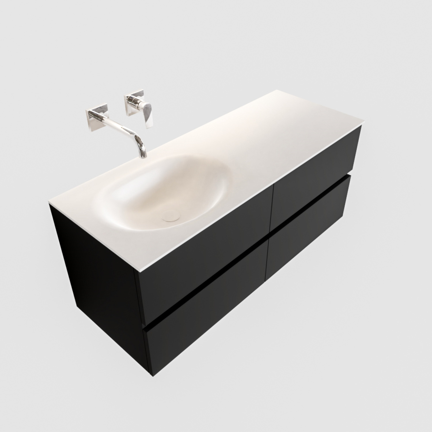 Boss & Wessing Badkamermeubel Solid Surface BWS Stockholm 120x45 cm Mat Zwart Urban Links (0 kraangaten, 4 lades)