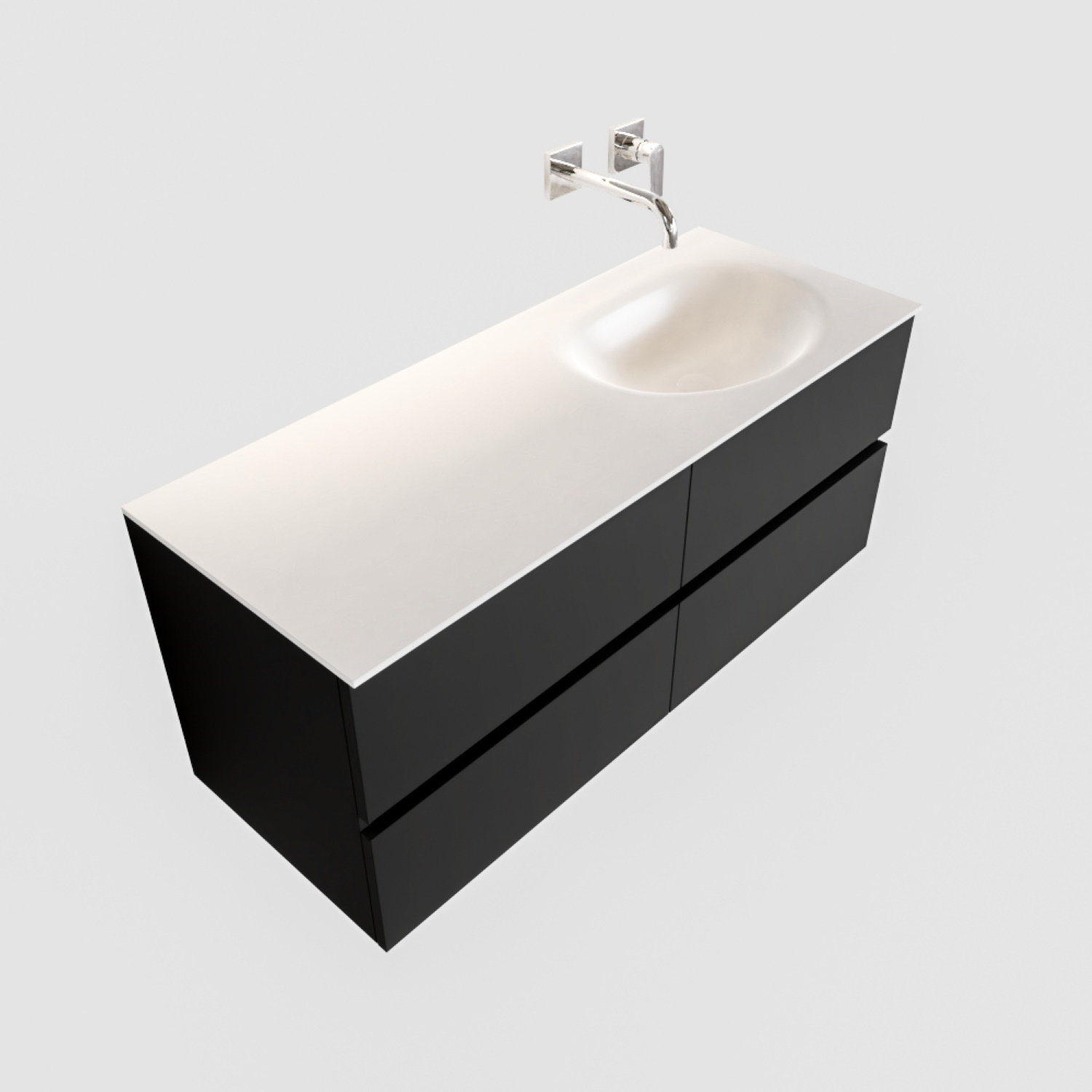 Boss & Wessing Badkamermeubel Solid Surface BWS Stockholm 120x45 cm Mat Zwart Urban Rechts (0 kraangaten, 4 lades)