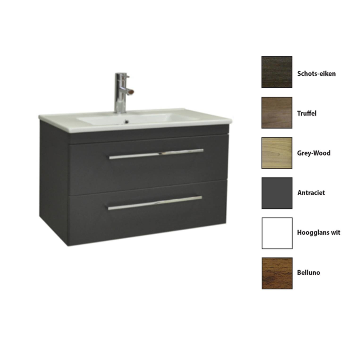 Sanicare Badkamermeubelset  Q6 Twee Laden Chromen Greep 80 cm Belluno Eiken