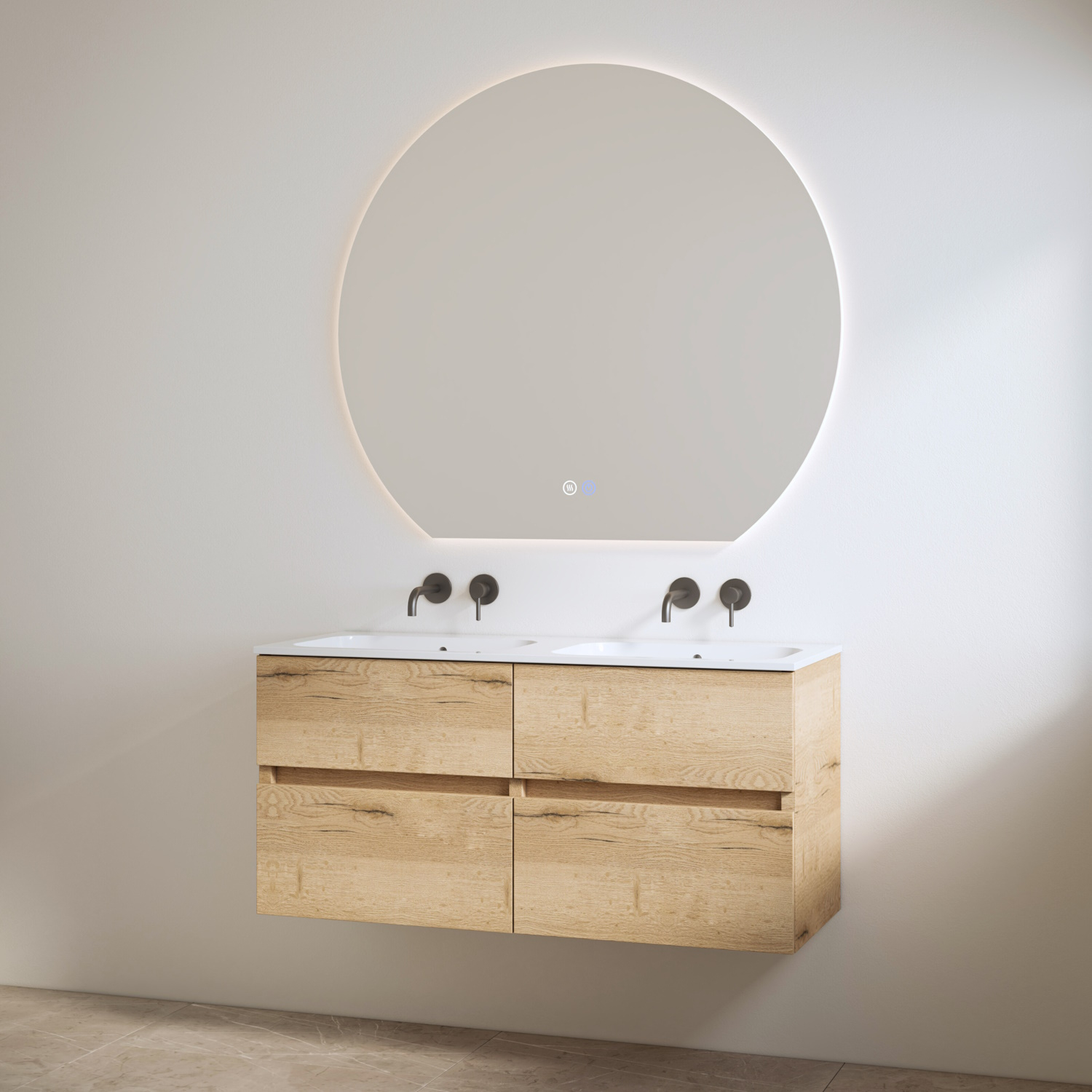 Best Design Duo Wastafel zonder Kraangaten met Onderkast  Bora 120 cm Halifax Hout