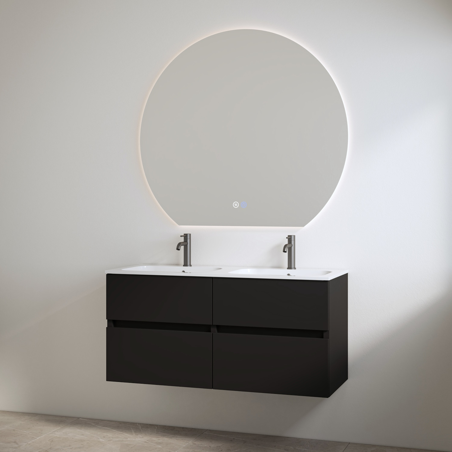 Best Design Duo Wastafel 2 Kraangaten met Onderkast  Bora 120 cm Mat Zwart