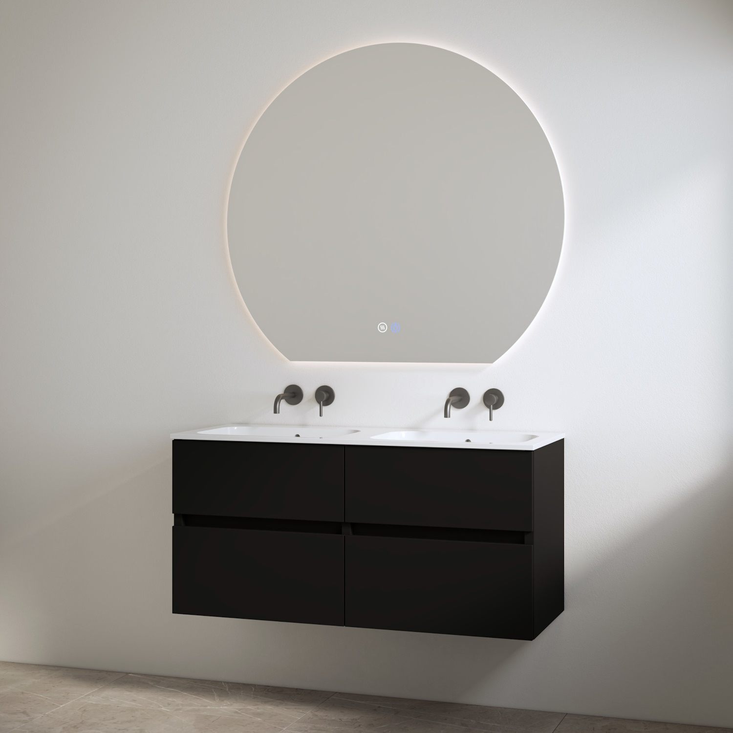 Best Design Duo Wastafel zonder Kraangaten met Onderkast  Bora 120 cm Mat Zwart