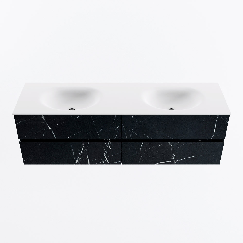 Mondiaz VICA 160cm badmeubel onderkast Marquina 4 lades. Wastafel MOON dubbel zonder kraangat, kleur Talc.