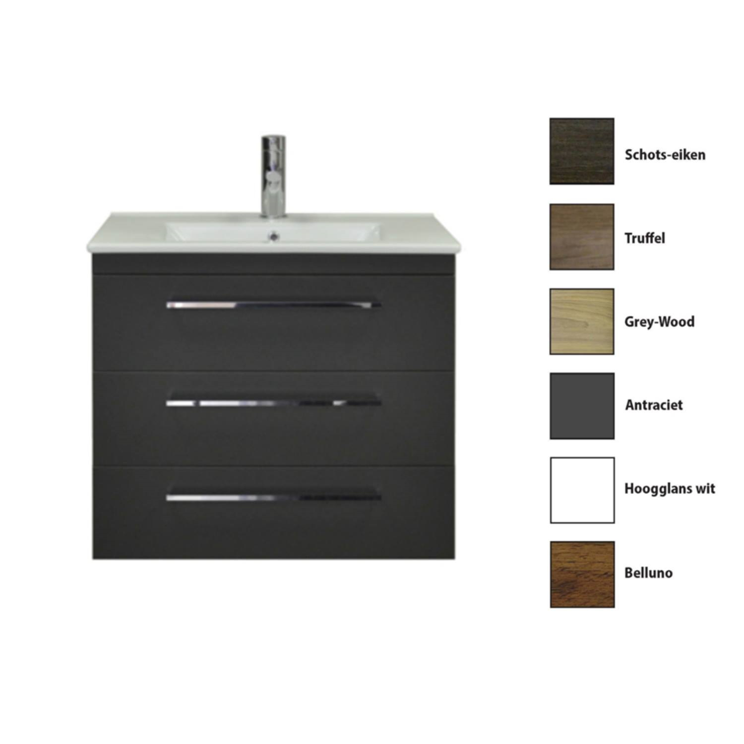 Sanicare Badkamermeubelset  Q6 Drie Laden Chromen Greep 80 cm Belluno Eiken