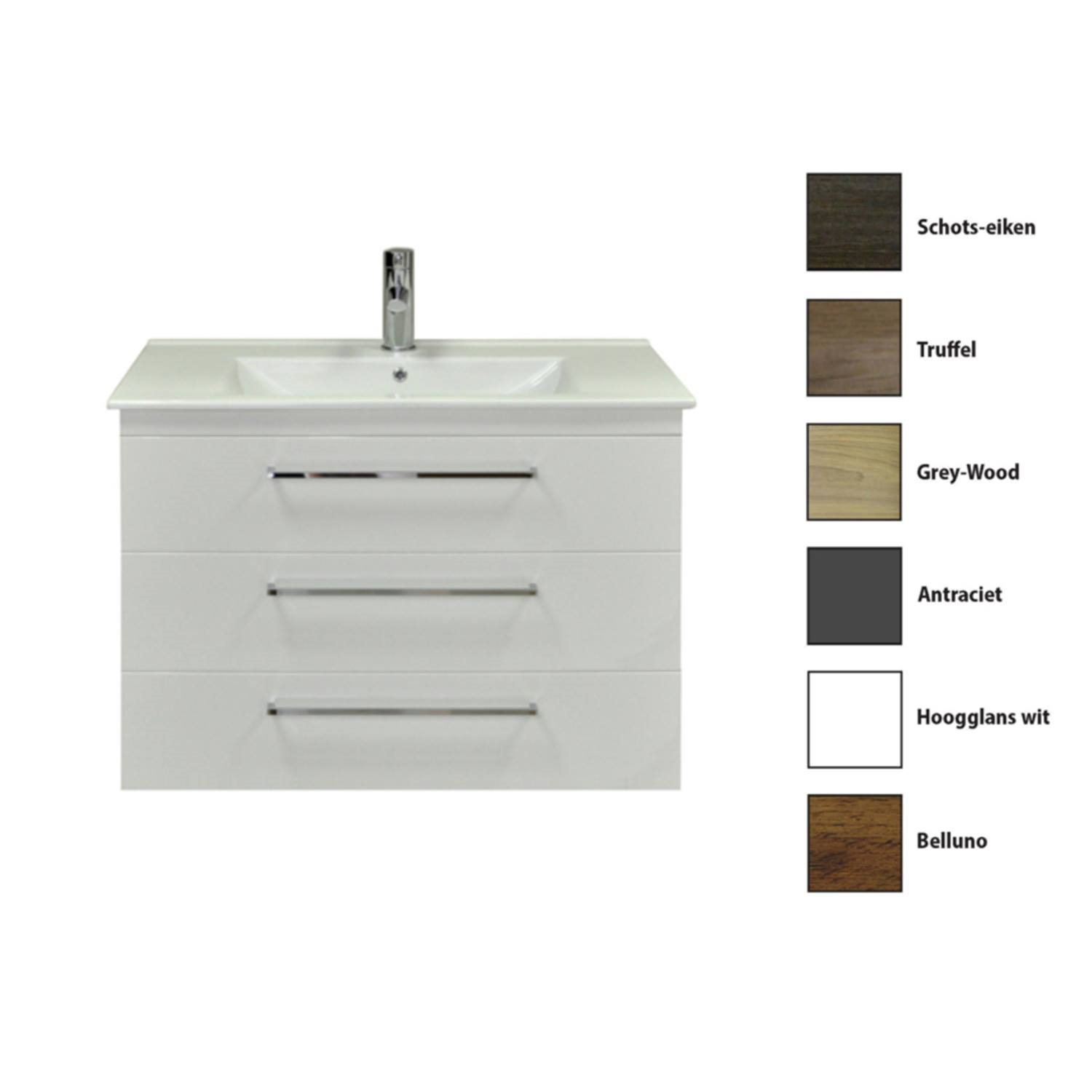 Sanicare Badkamermeubelset  Q6 Drie Laden Chromen Greep 100 cm Belluno Eiken