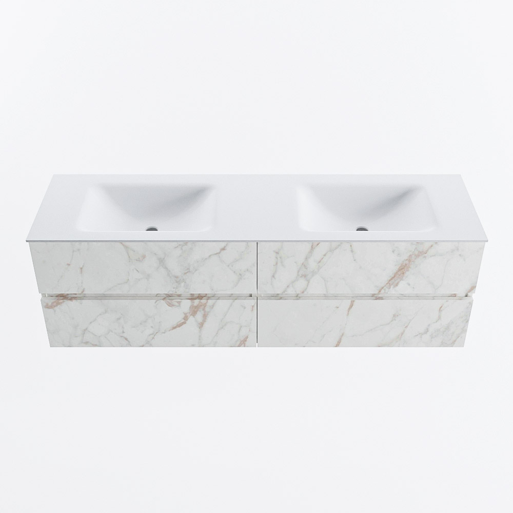 Mondiaz VICA 160cm badmeubel onderkast Carrara 4 lades. Wastafel CLOUD dubbel zonder kraangat, kleur Talc.