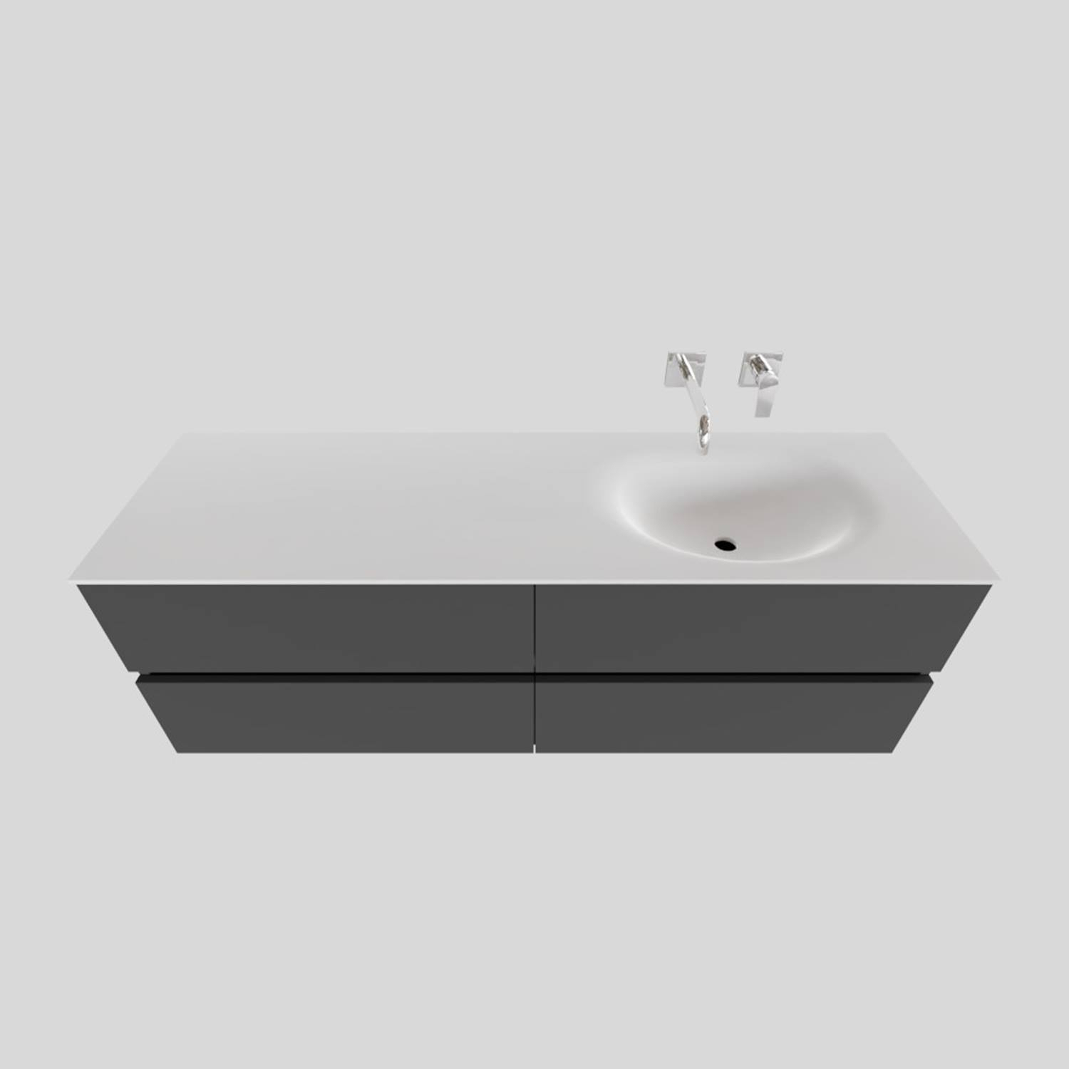 Boss & Wessing Badkamermeubel Solid Surface BWS Stockholm 200x46 cm Mat Antraciet Wasbak Rechts (0 kraangaten, 4 lades)