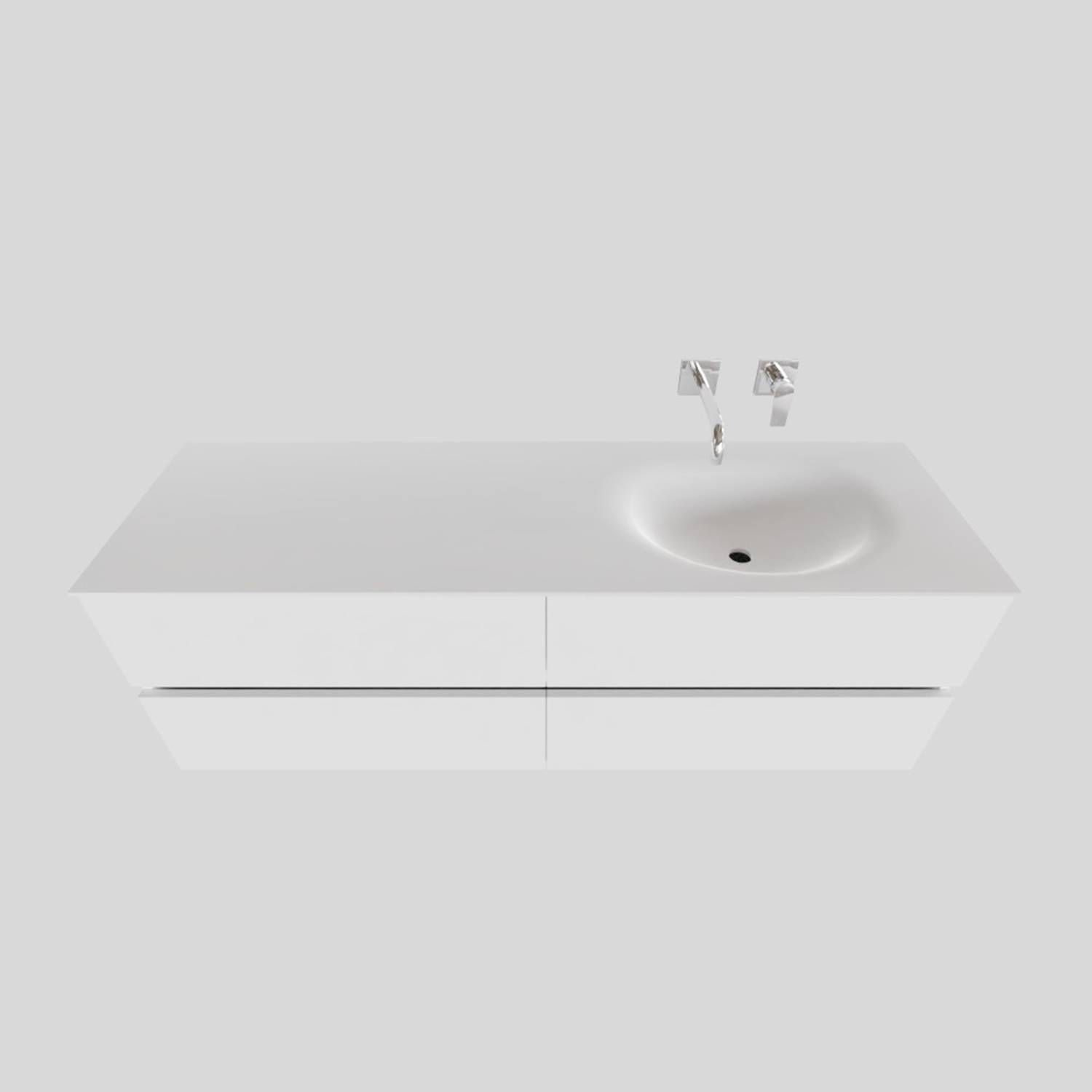 Boss & Wessing Badkamermeubel Solid Surface BWS Stockholm 200x46 cm Mat Wit Wasbak Rechts (0 kraangaten, 4 lades)