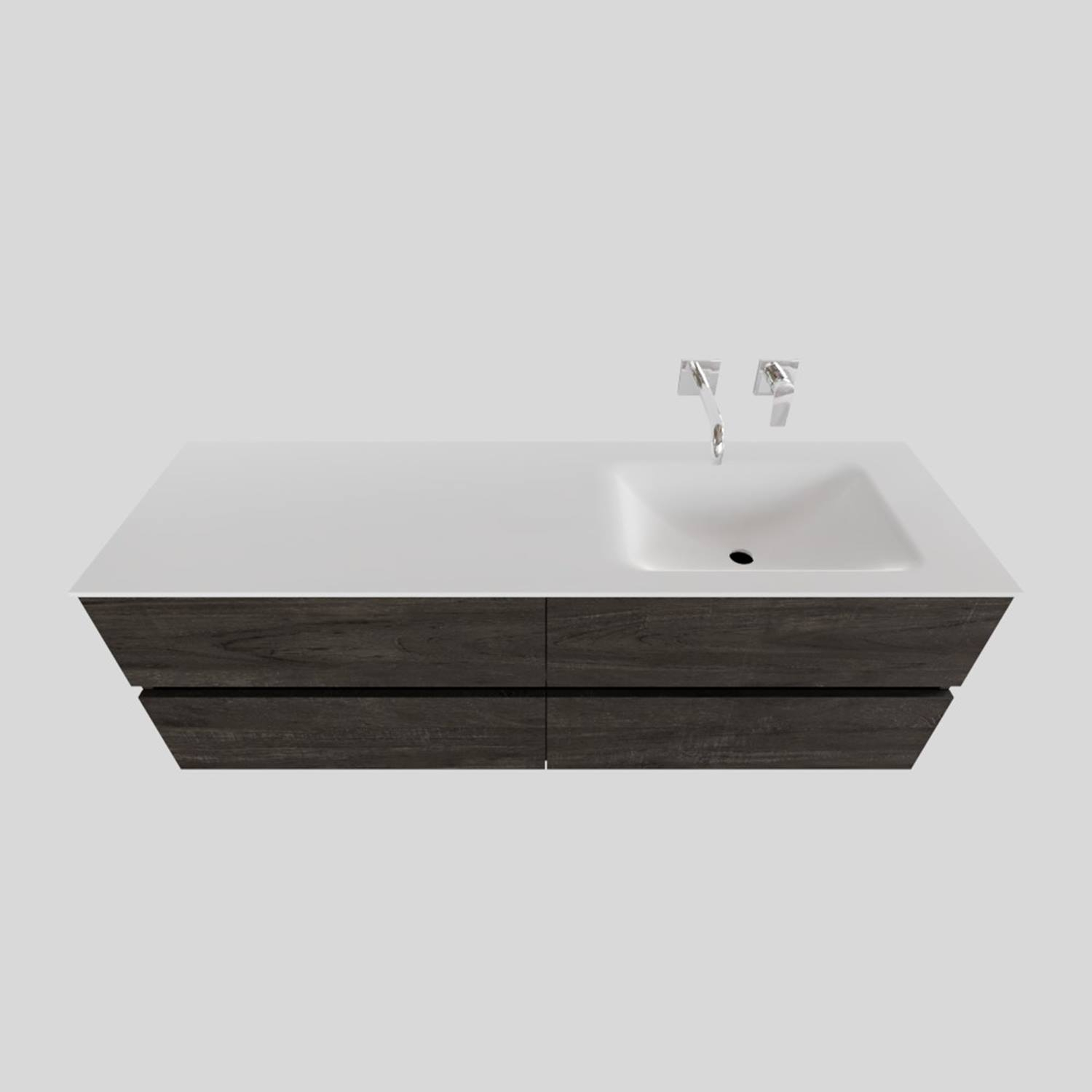 Boss & Wessing Badkamermeubel Solid Surface BWS Stockholm 200x46 cm Wood Dark Brown Wasbak Rechts (0 kraangaten, 4 lades)