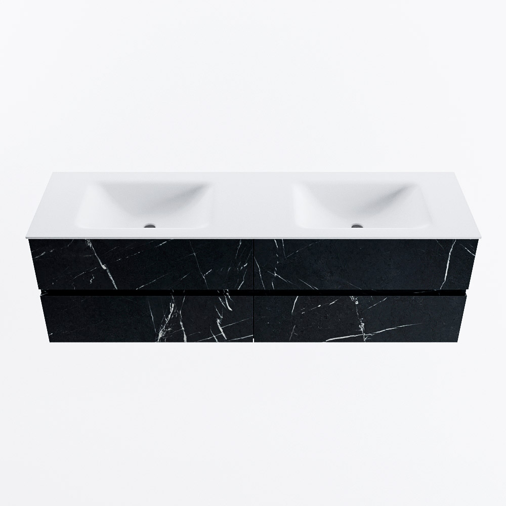 Mondiaz VICA 160cm badmeubel onderkast Marquina 4 lades. Wastafel CLOUD dubbel 2 kraangaten, kleur Talc.