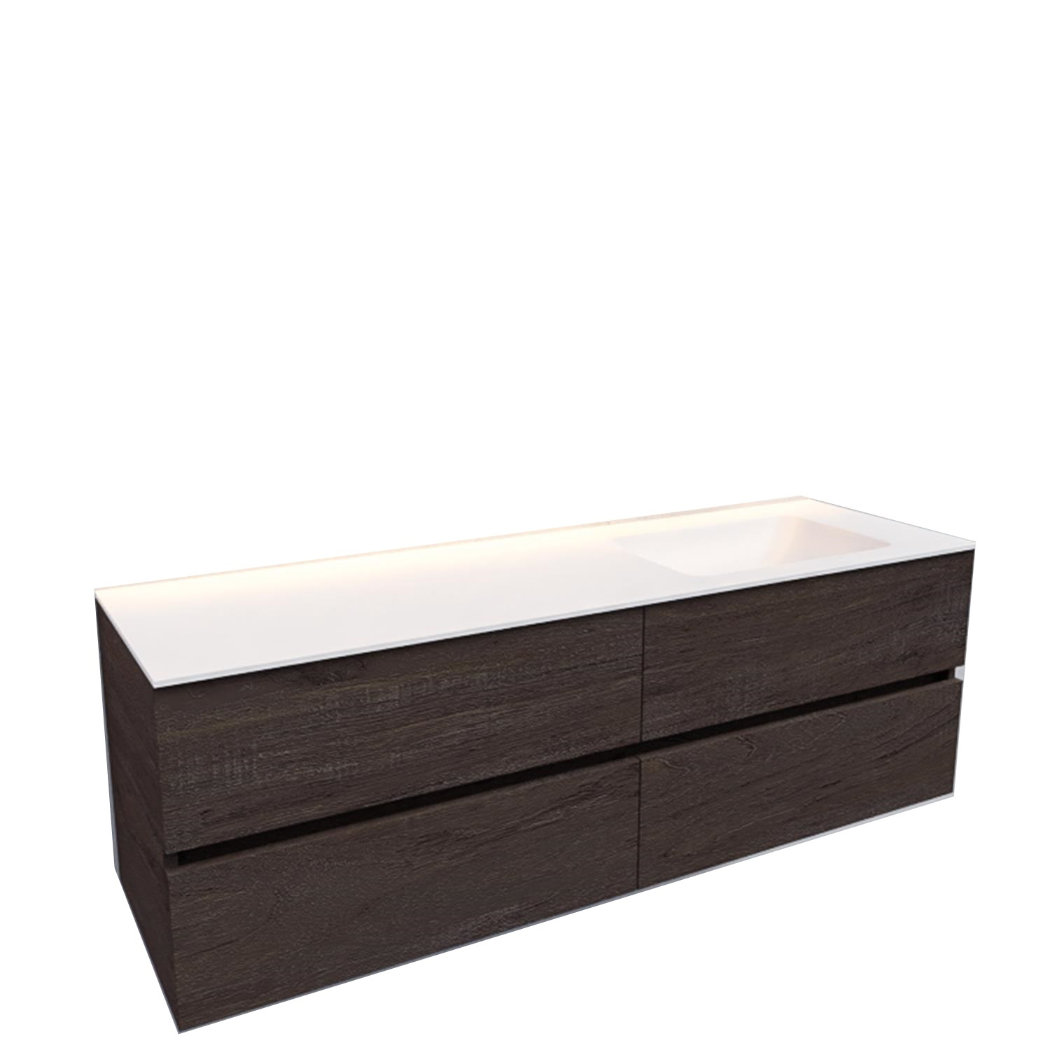 Boss & Wessing Badkamermeubel Solid Surface BWS Oslo 200x46 cm Wood Dark Brown Wasbak Rechts (0 kraangaten, 4 lades)