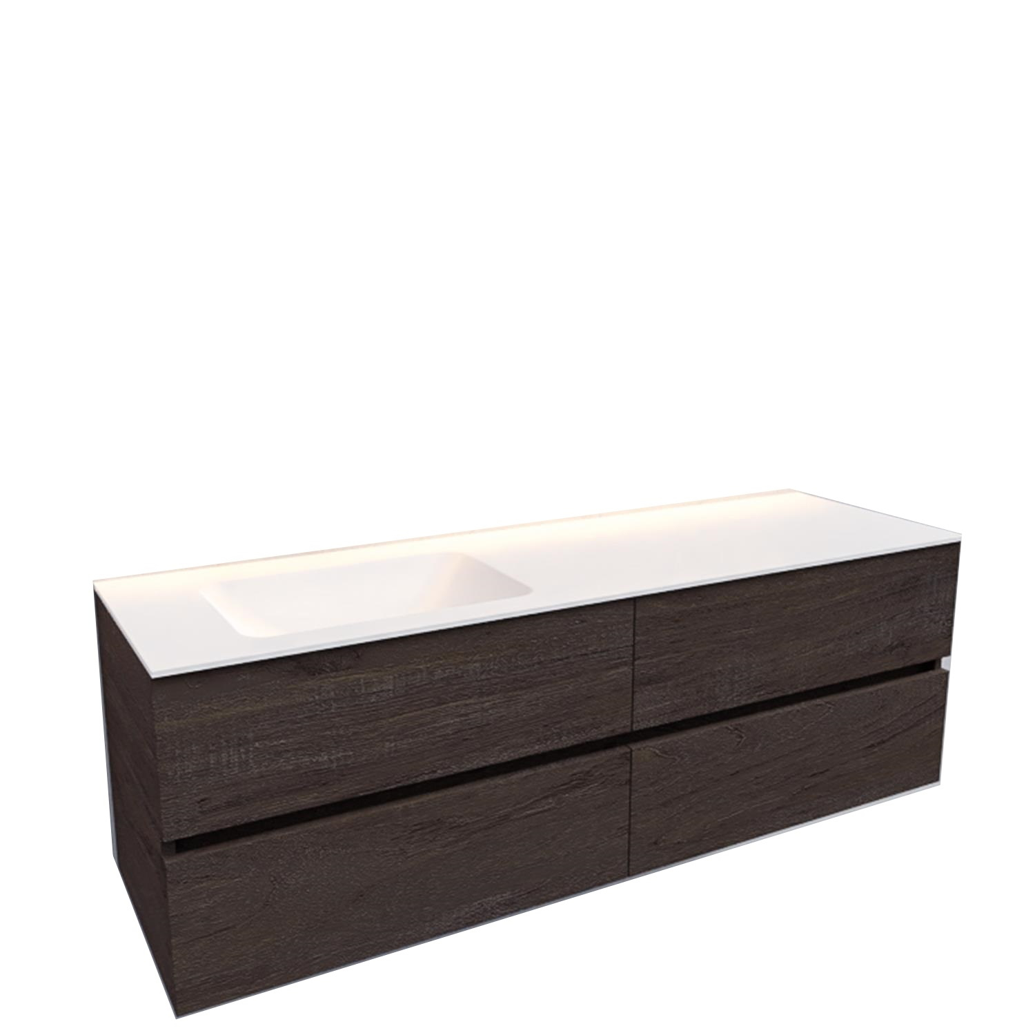 Boss & Wessing Badkamermeubel Solid Surface BWS Oslo 200x46 cm Wood Dark Brown Wasbak Links (0 kraangaten, 4 lades)