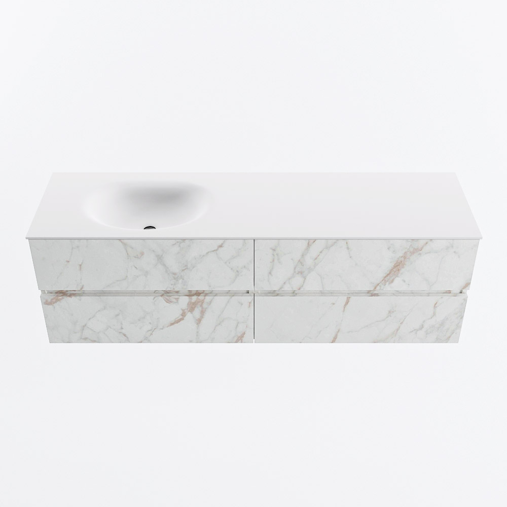 Mondiaz VICA 160cm badmeubel onderkast Carrara 4 lades. Wastafel MOON links 1 kraangat, kleur Talc.