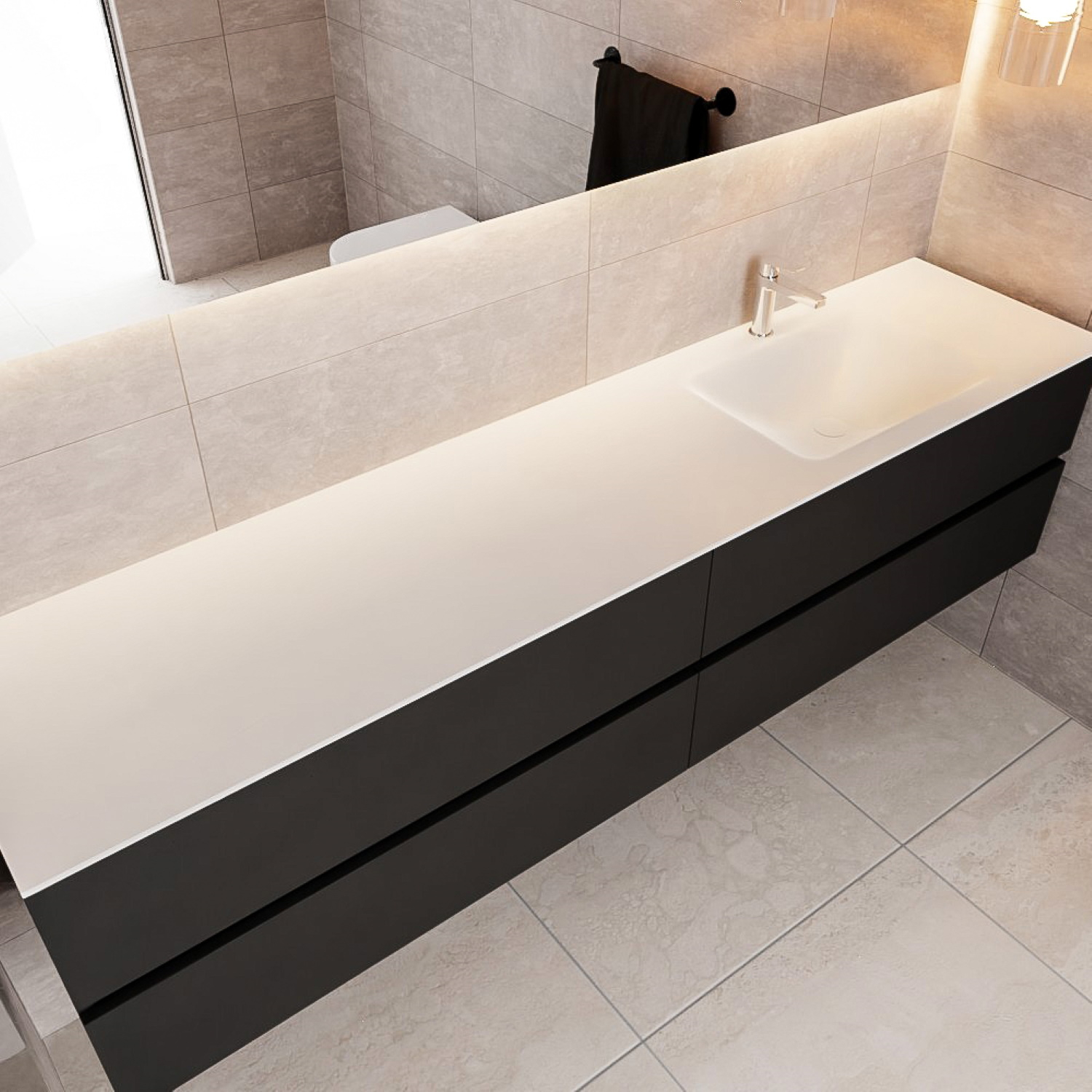 Boss & Wessing Badkamermeubel Solid Surface BWS Oslo 200x45 cm Mat Zwart Urban Rechts (1 kraangat, 4 lades)