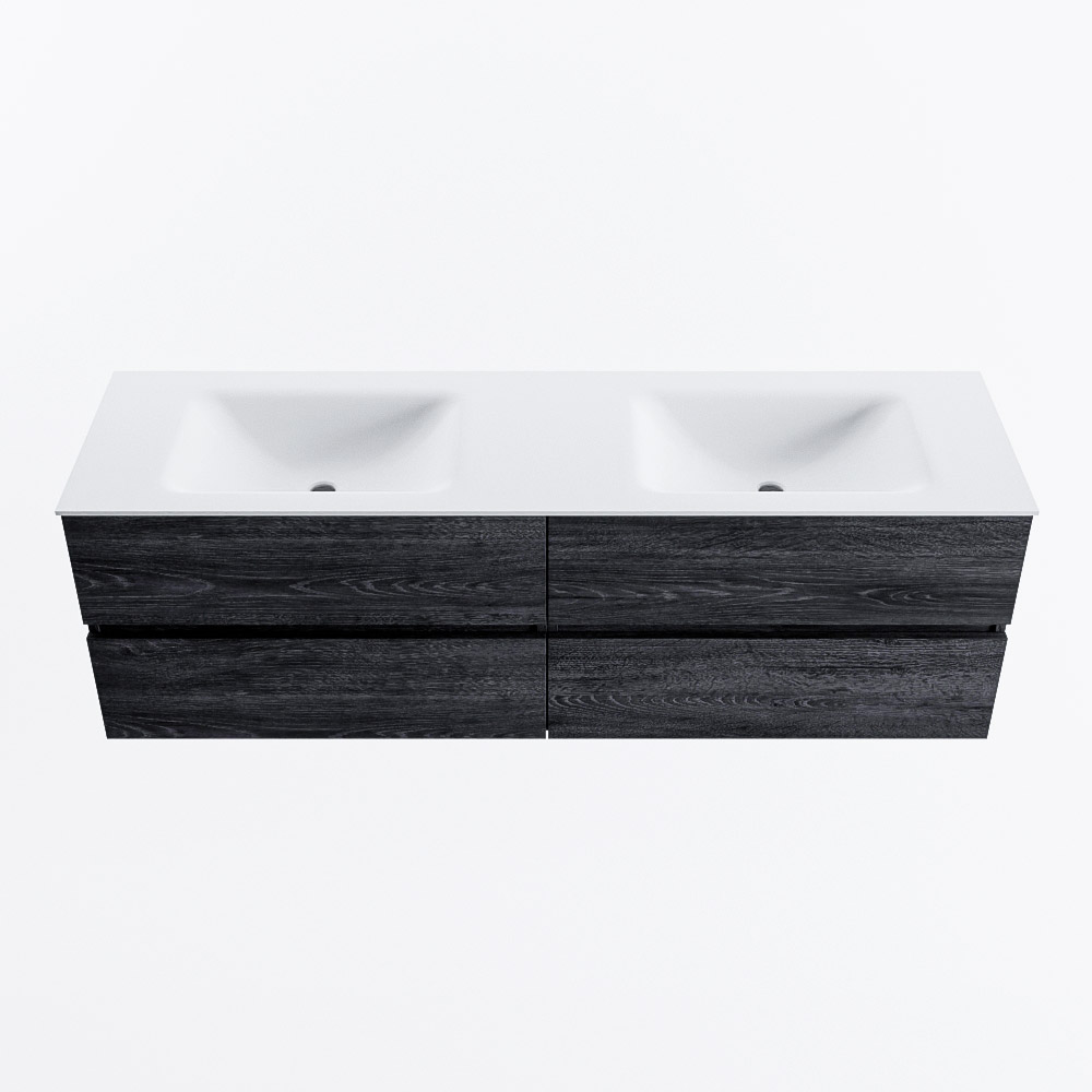 Mondiaz VICA 160cm badmeubel onderkast Antracite 4 lades. Wastafel CLOUD dubbel 2 kraangaten, kleur Talc.