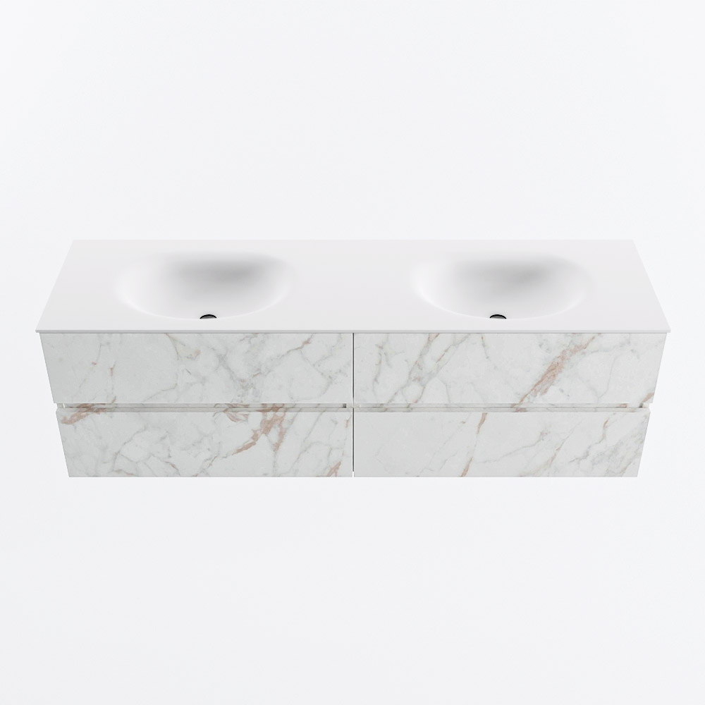 Mondiaz VICA 160cm badmeubel onderkast Carrara 4 lades. Wastafel MOON dubbel zonder kraangat, kleur Talc.