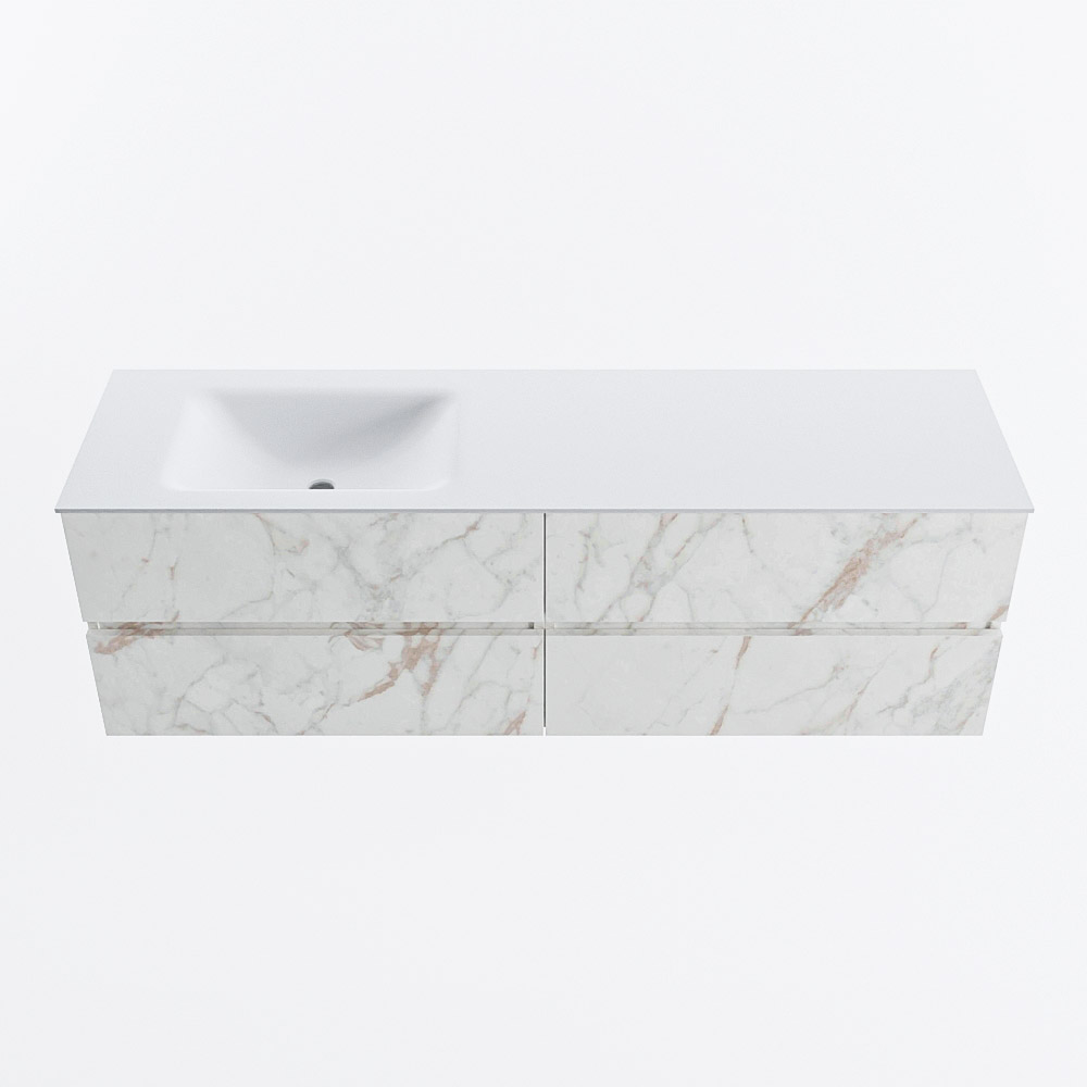 Mondiaz VICA 160cm badmeubel onderkast Carrara 4 lades. Wastafel CLOUD links zonder kraangat, kleur Talc.