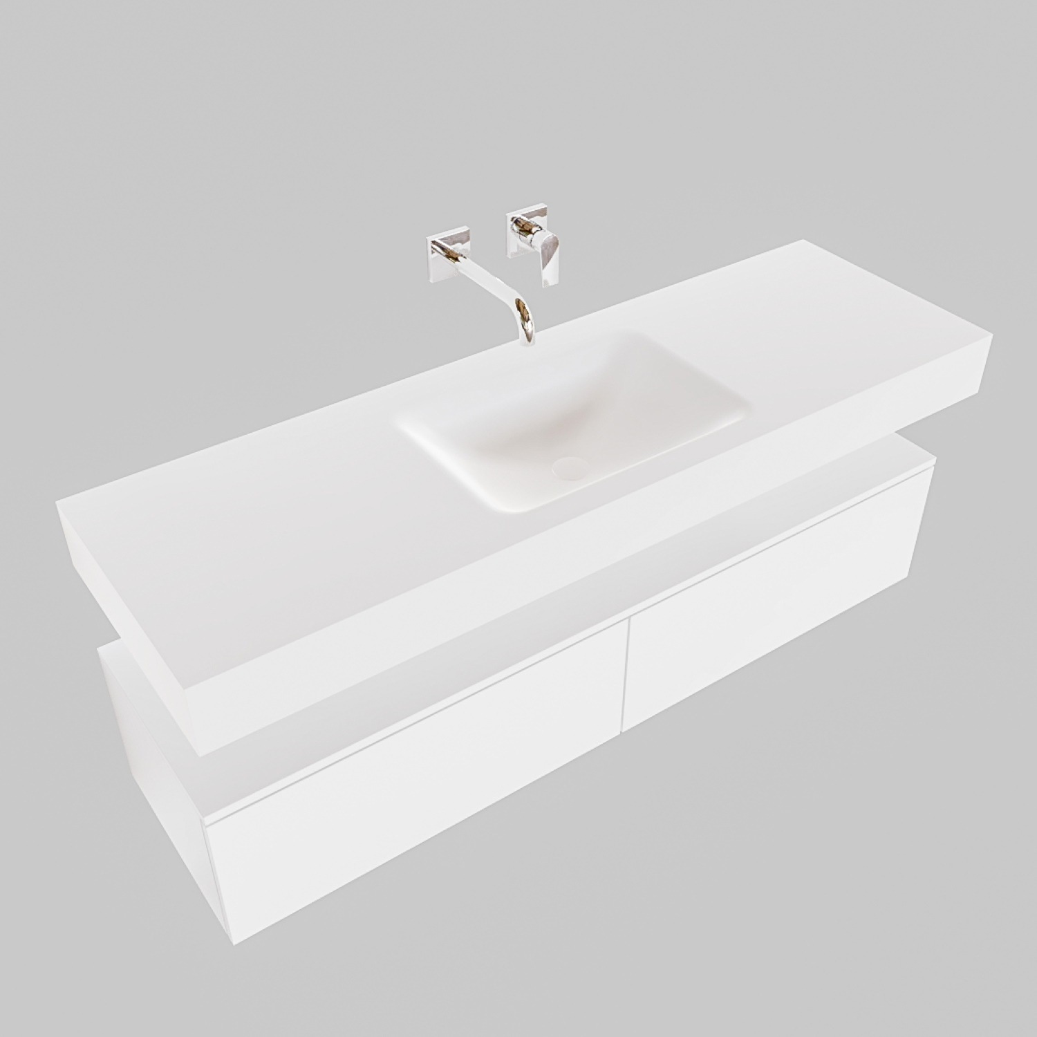 Boss & Wessing Badkamermeubel BWS Ibiza 150 cm Twee Soft-Close Lades Solid Surface Wastafel Mat Wit (acht varianten)