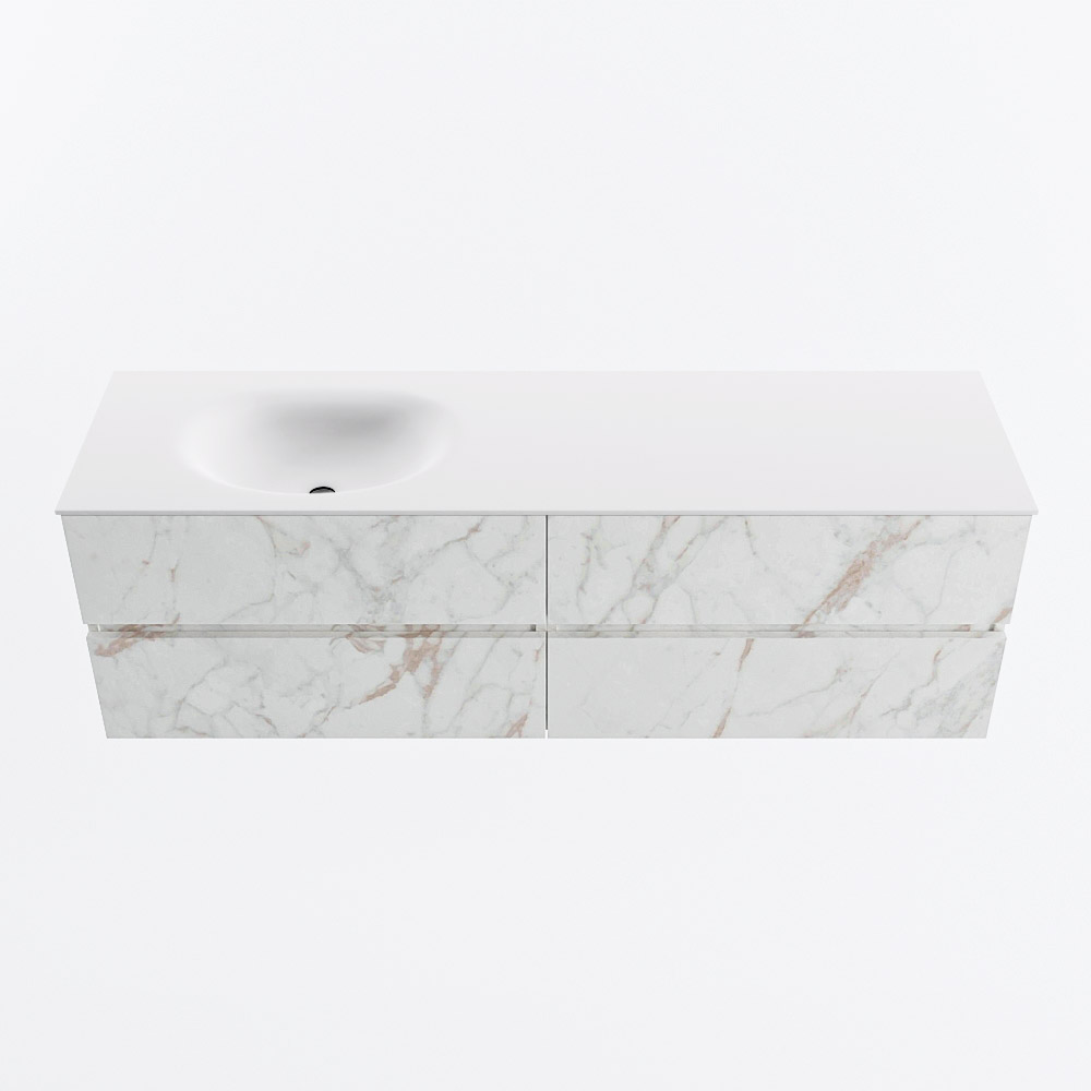 Mondiaz VICA 160cm badmeubel onderkast Carrara 4 lades. Wastafel MOON links zonder kraangat, kleur Talc.