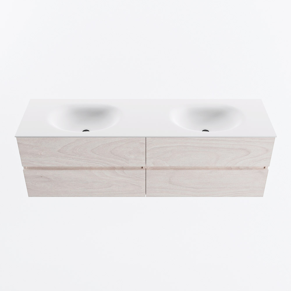 Mondiaz VICA 160cm badmeubel onderkast Underlayment 4 lades. Wastafel MOON dubbel zonder kraangat, kleur Talc.