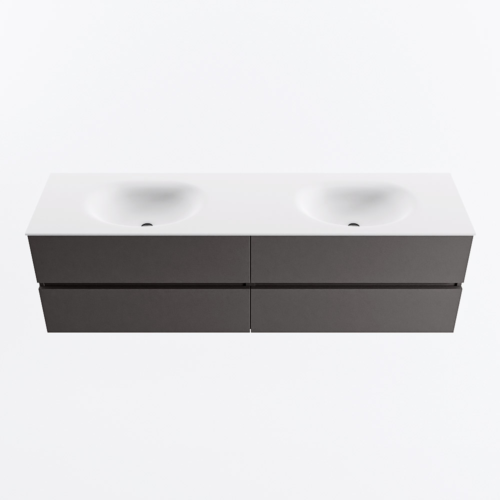 Mondiaz VICA 170cm badmeubel onderkast Dark Grey 4 lades. Wastafel MOON dubbel zonder kraangat, kleur Talc.