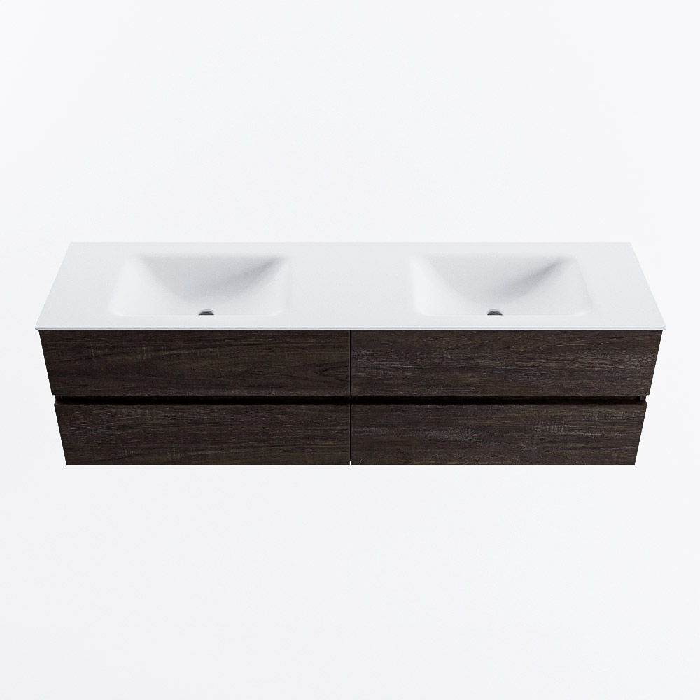 Mondiaz VICA 170cm badmeubel onderkast Dark Brown 4 lades. Wastafel CLOUD dubbel 2 kraangaten, kleur Talc.