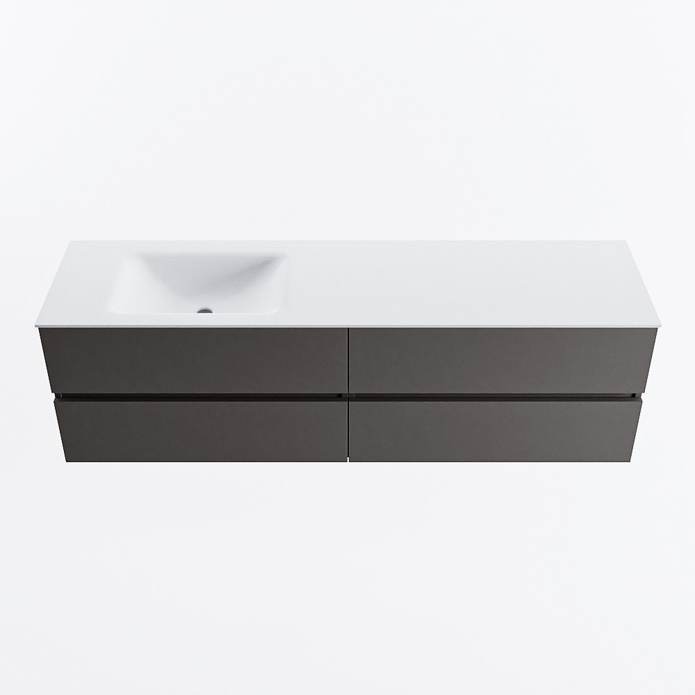 Mondiaz VICA 170cm badmeubel onderkast Dark Grey 4 lades. Wastafel CLOUD links zonder kraangat, kleur Talc.