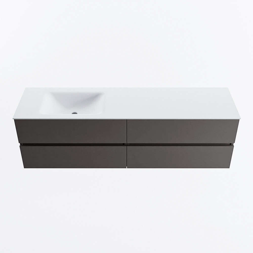 Mondiaz VICA 170cm badmeubel onderkast Dark Grey 4 lades. Wastafel CLOUD links 1 kraangat, kleur Talc.