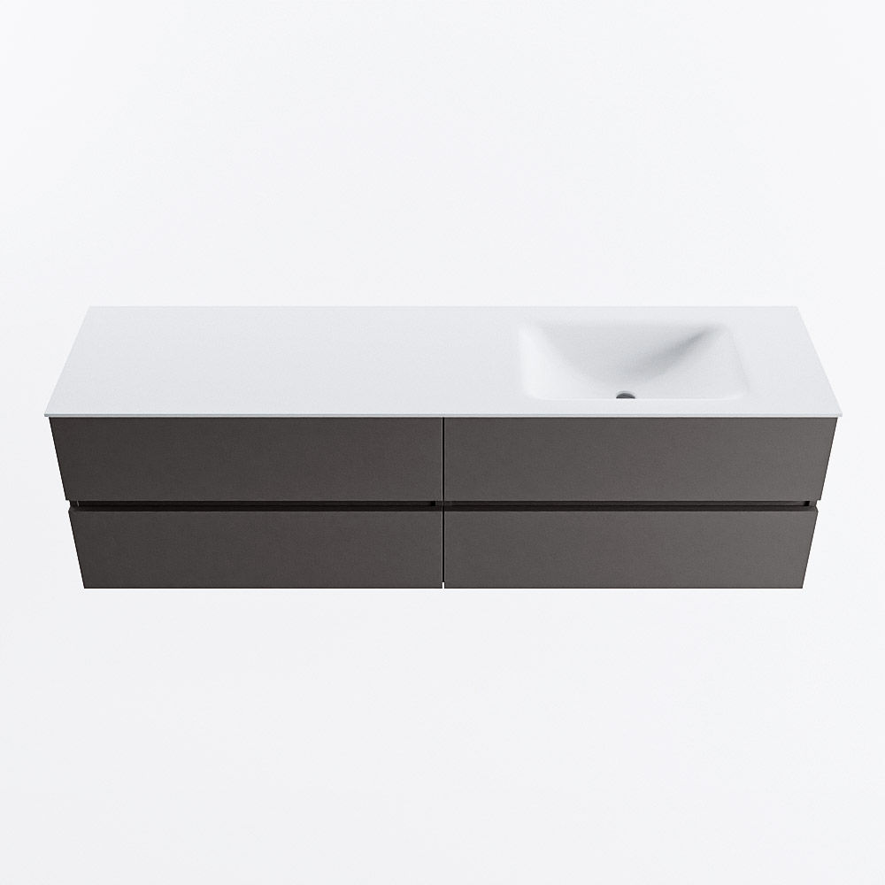 Mondiaz VICA 170cm badmeubel onderkast Dark Grey 4 lades. Wastafel CLOUD rechts 1 kraangat, kleur Talc.