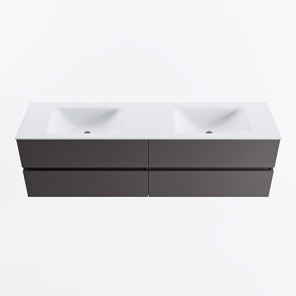 Mondiaz VICA 170cm badmeubel onderkast Dark Grey 4 lades. Wastafel CLOUD dubbel zonder kraangat, kleur Talc.