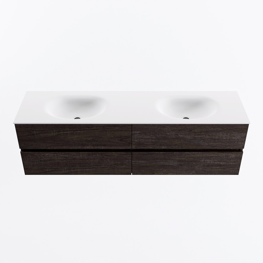 Mondiaz VICA 170cm badmeubel onderkast Dark Brown 4 lades. Wastafel MOON dubbel 2 kraangaten, kleur Talc.