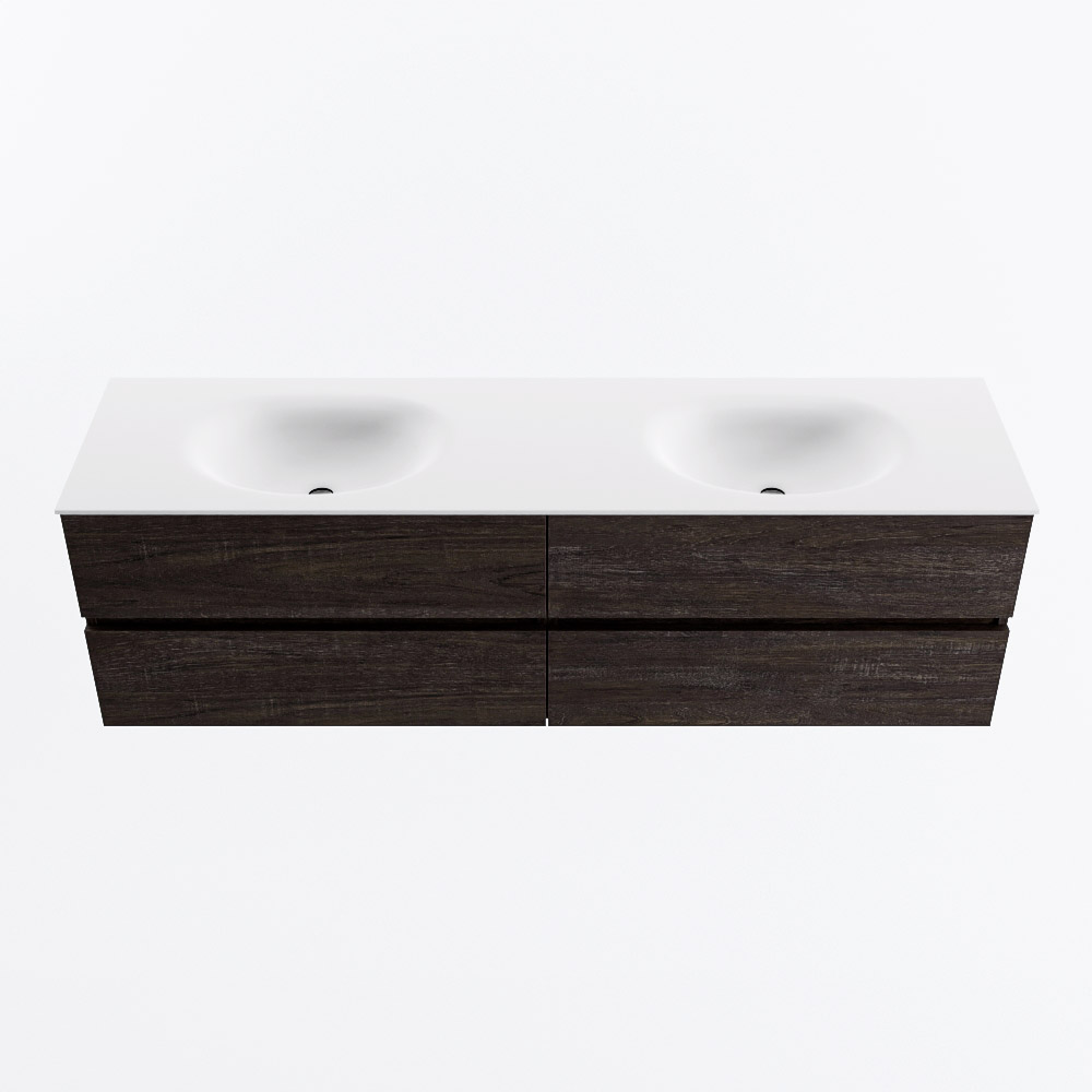 Mondiaz VICA 170cm badmeubel onderkast Dark Brown 4 lades. Wastafel MOON dubbel zonder kraangat, kleur Talc.