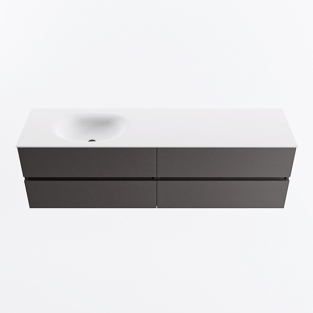 Mondiaz VICA 170cm badmeubel onderkast Dark Grey 4 lades. Wastafel MOON links zonder kraangat, kleur Talc.